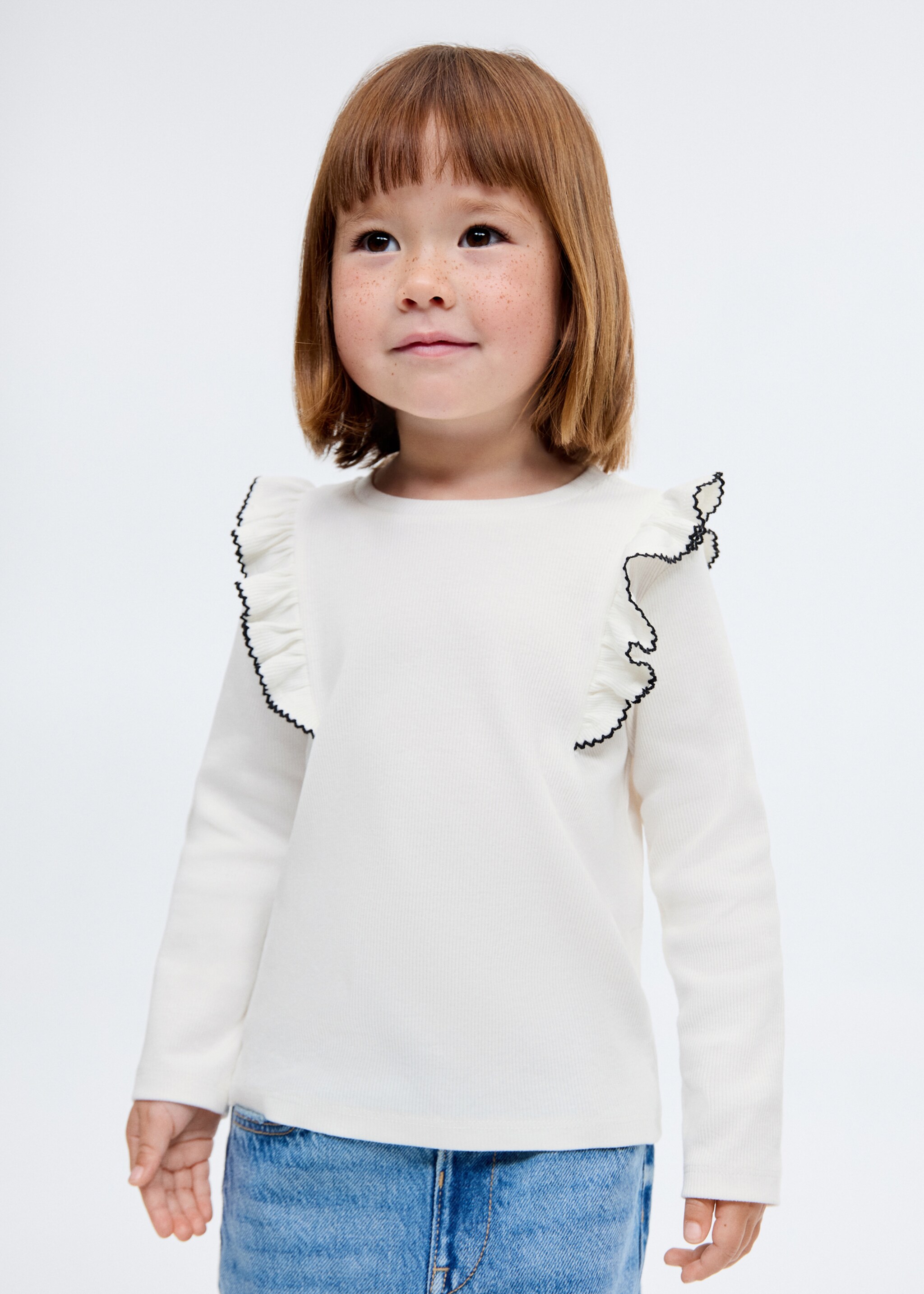 Ruffled ribbed T-shirt - Medium plane, Off White. Ref: 17005170-00.
