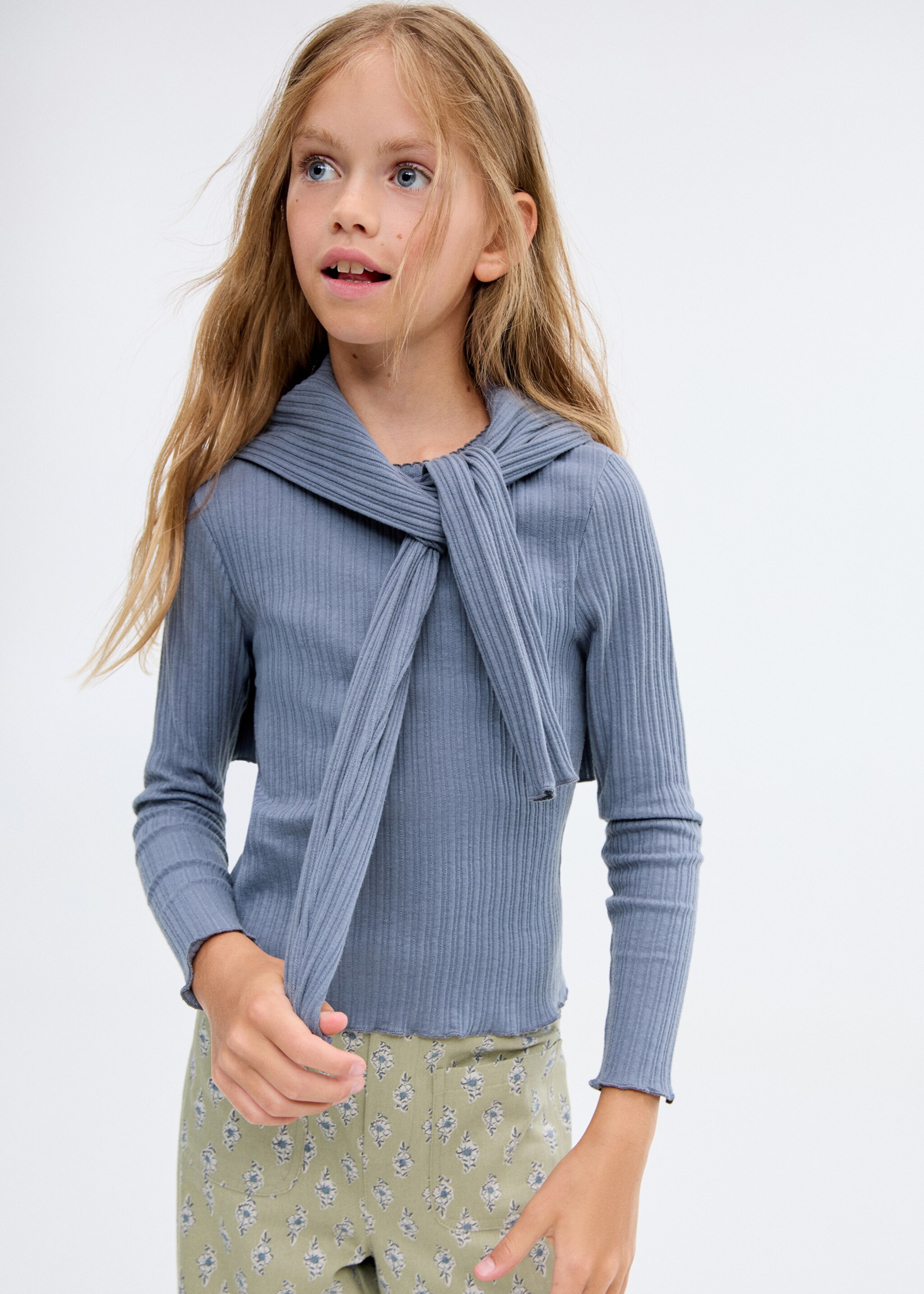 Ribbed  knit t-shirt - Medium plane, Indigo Blue. Ref: 17005175-00.