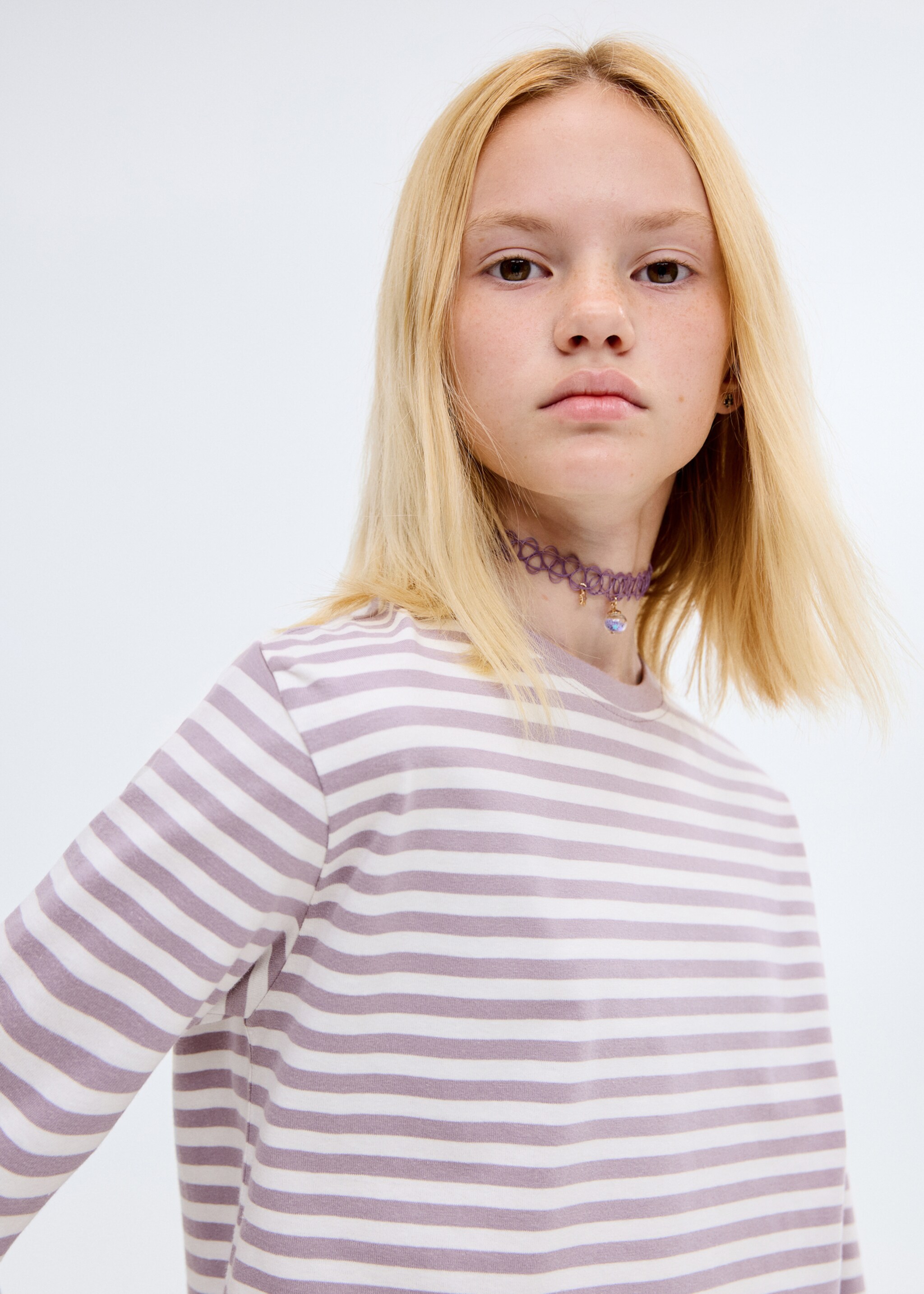 Striped cotton T-shirt - Medium plane, Light/Pastel Purple. Ref: 17005177-00.