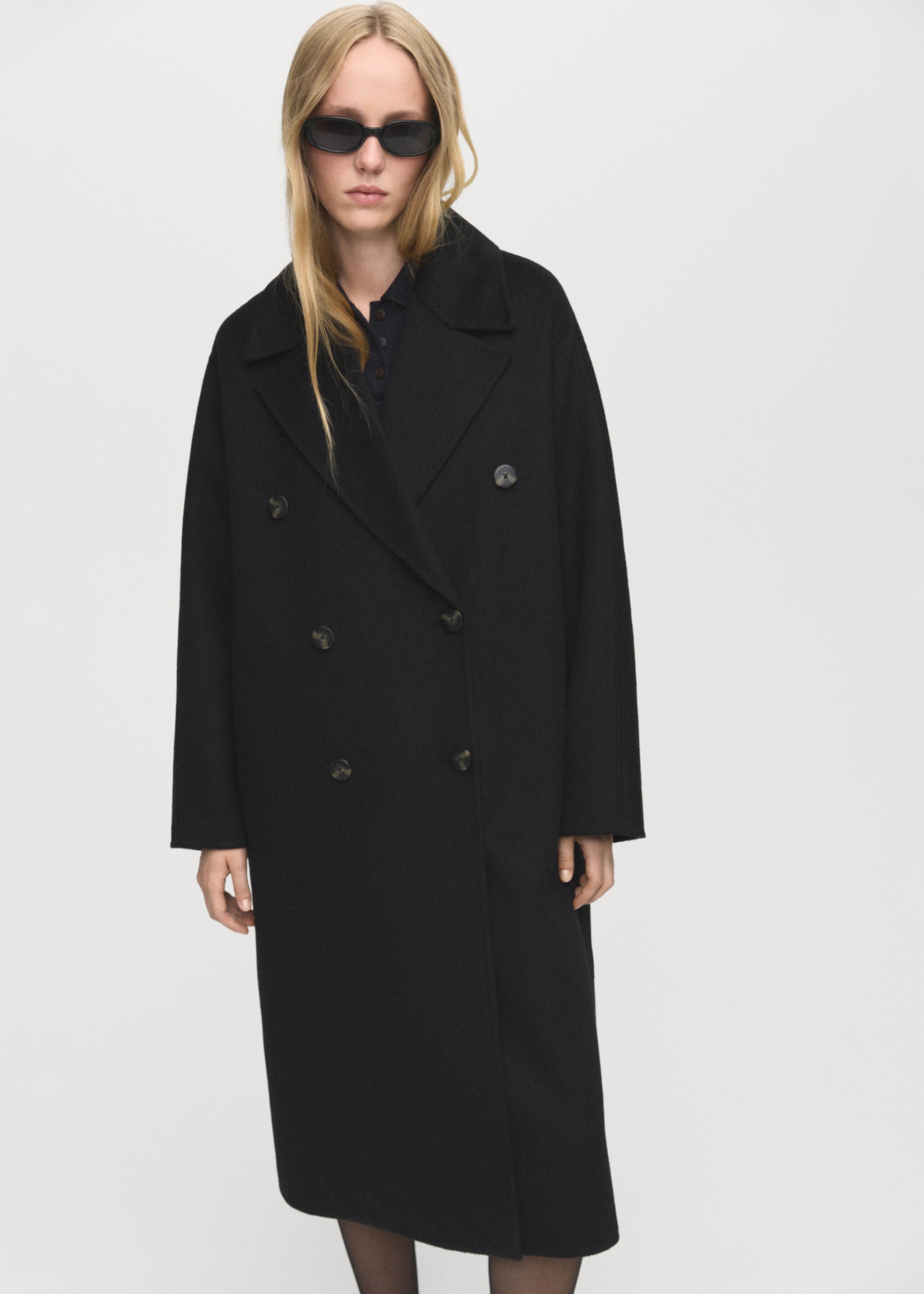 Handmade oversized wool coat - Details of the article 6, Black. Ref: 17005793-00.