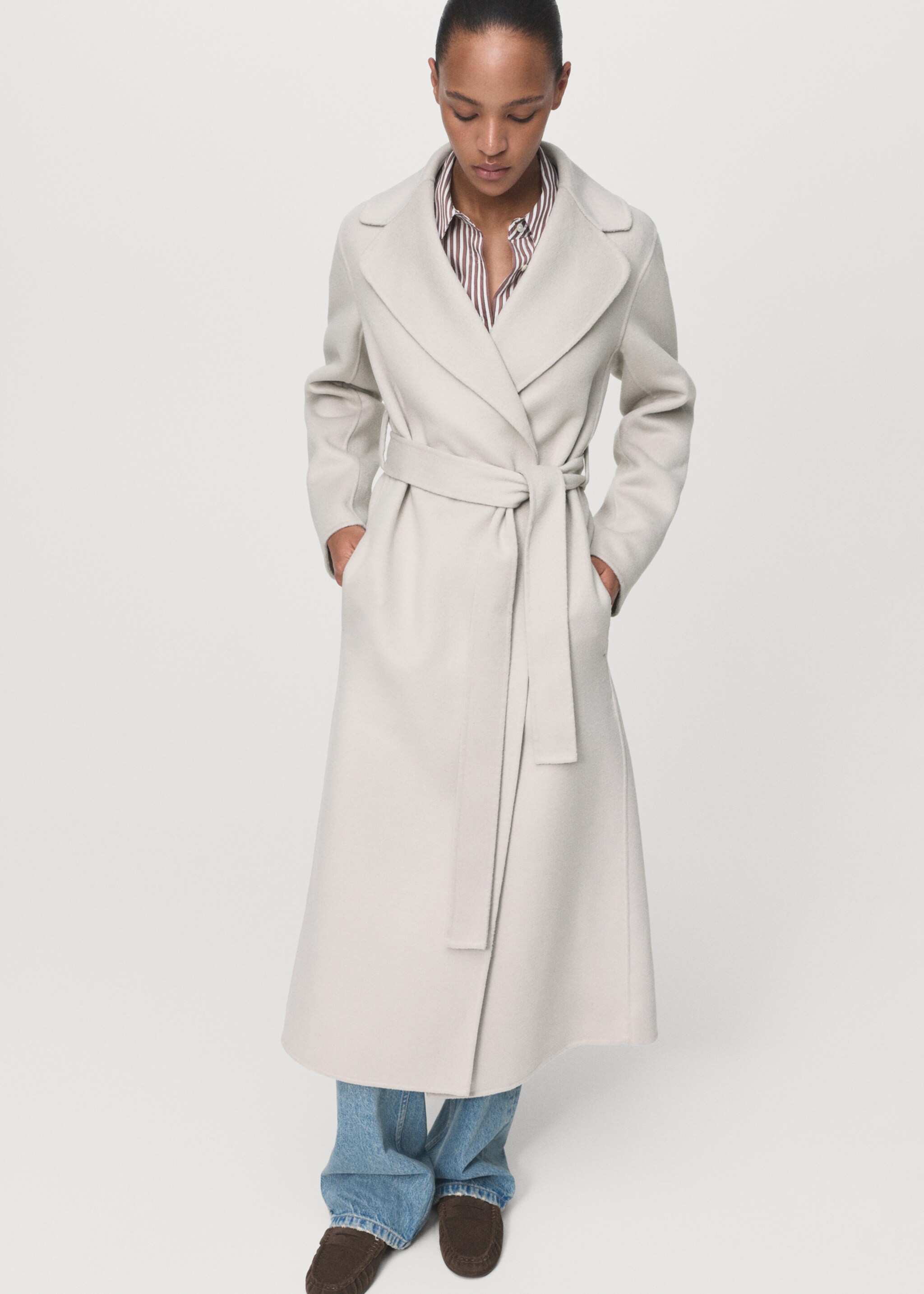 Wool coat with handmade belt - Medium plane, Ice Grey. Ref: 17005794-00.