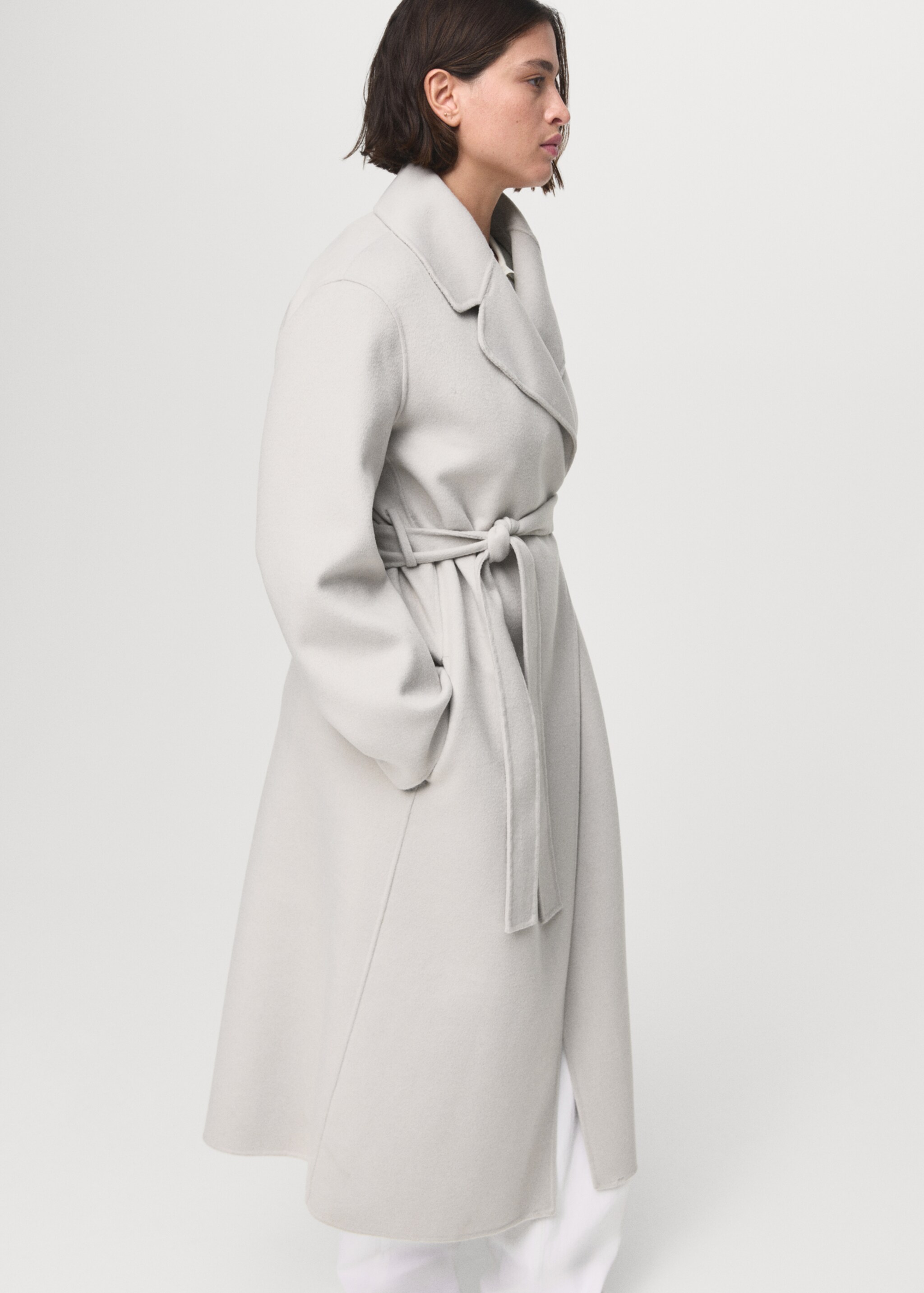Wool coat with handmade belt - Details of the article 5, Ice Grey. Ref: 17005794-00.