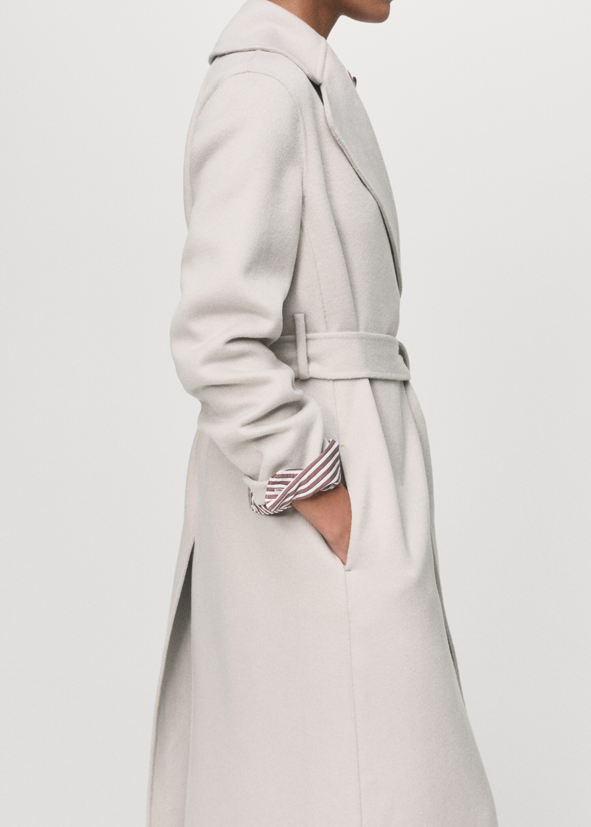 Wool coat with handmade belt - Details of the article 6, Ice Grey. Ref: 17005794-00.