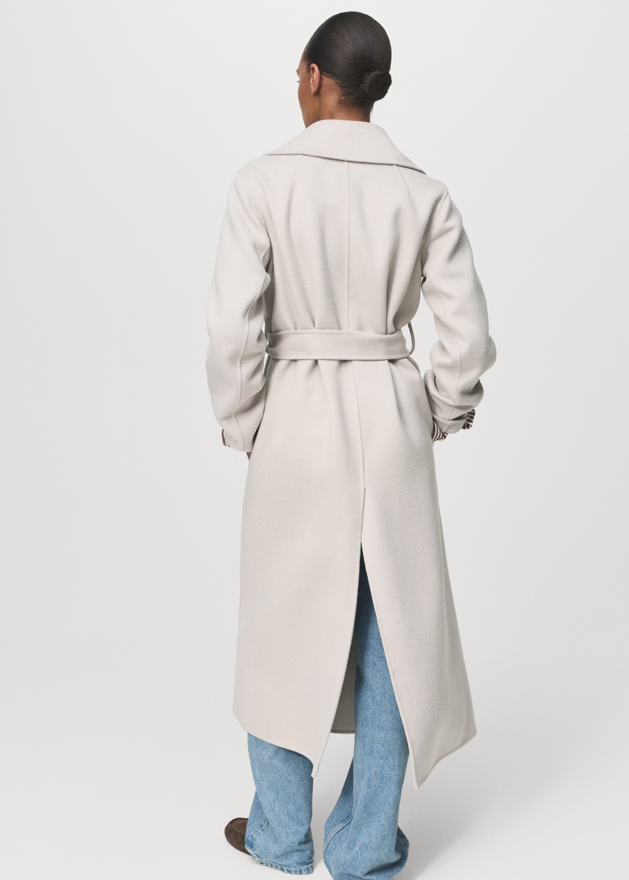 Wool coat with handmade belt - Reverse of the article, Ice Grey. Ref: 17005794-00.