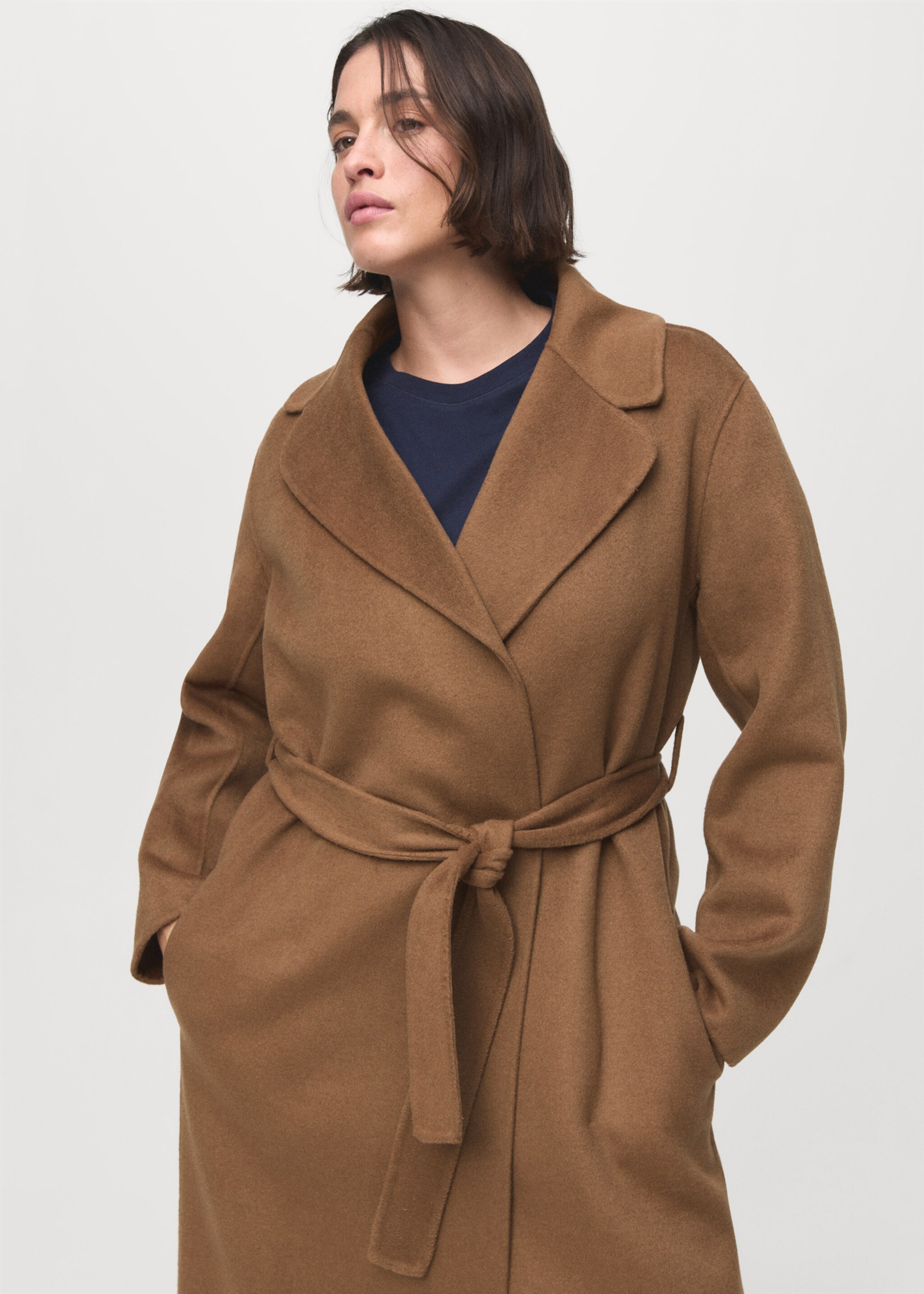 Wool coat with handmade belt - Details of the article 5, Medium Brown. Ref: 17005795-00.