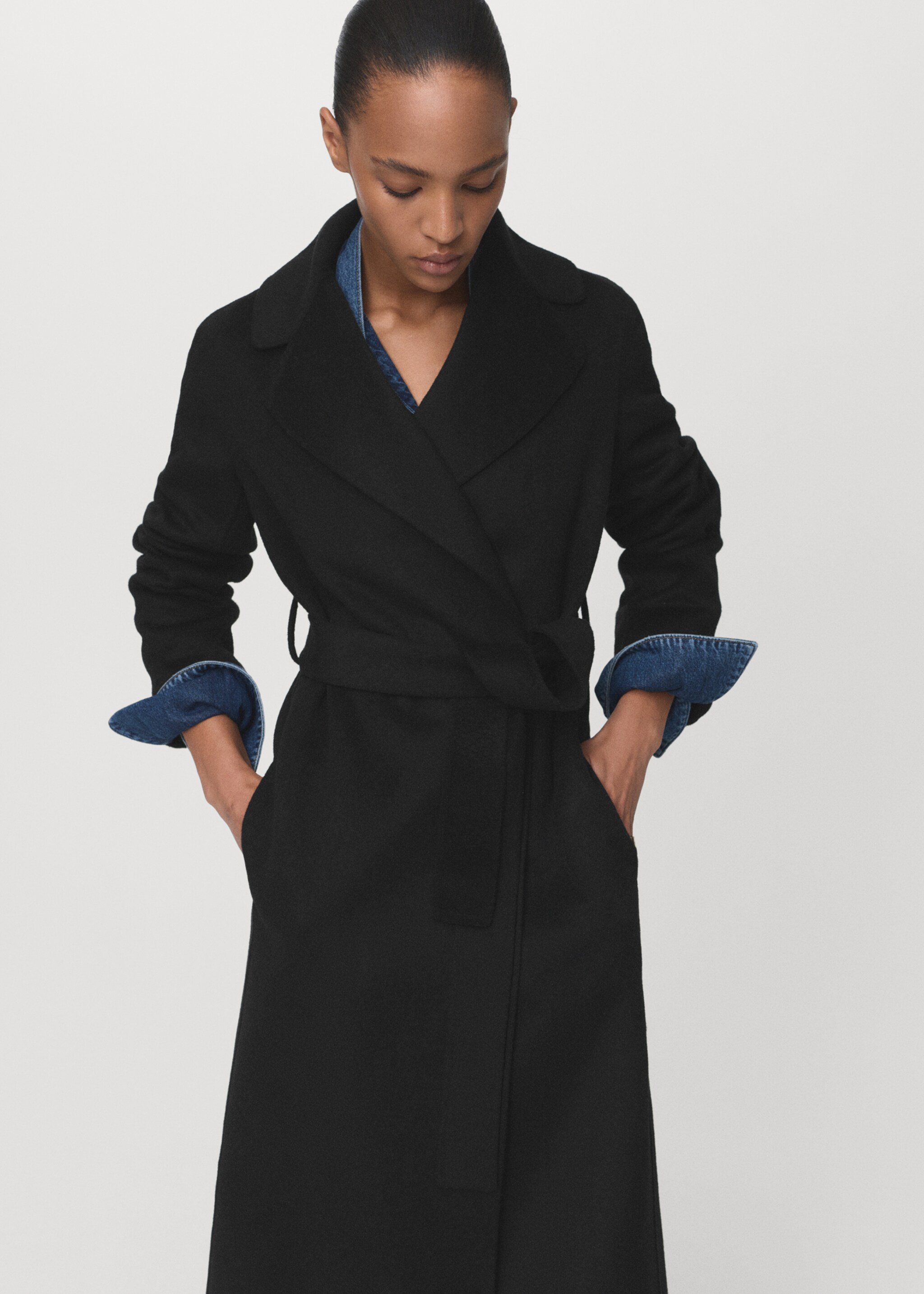 Wool coat with handmade belt - Medium plane, Black. Ref: 17005798-00.