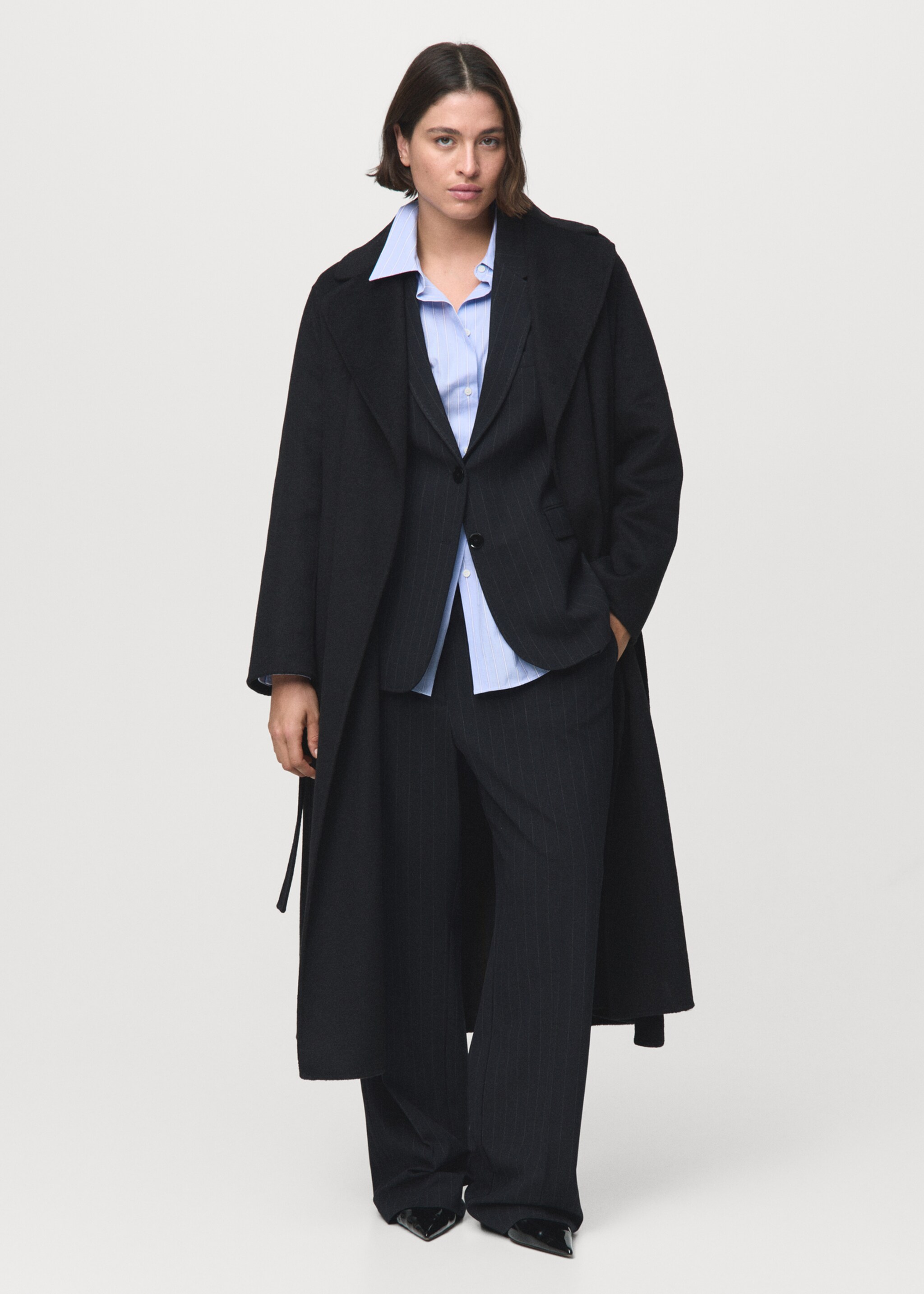Wool coat with handmade belt - Details of the article 3, Black. Ref: 17005798-00.