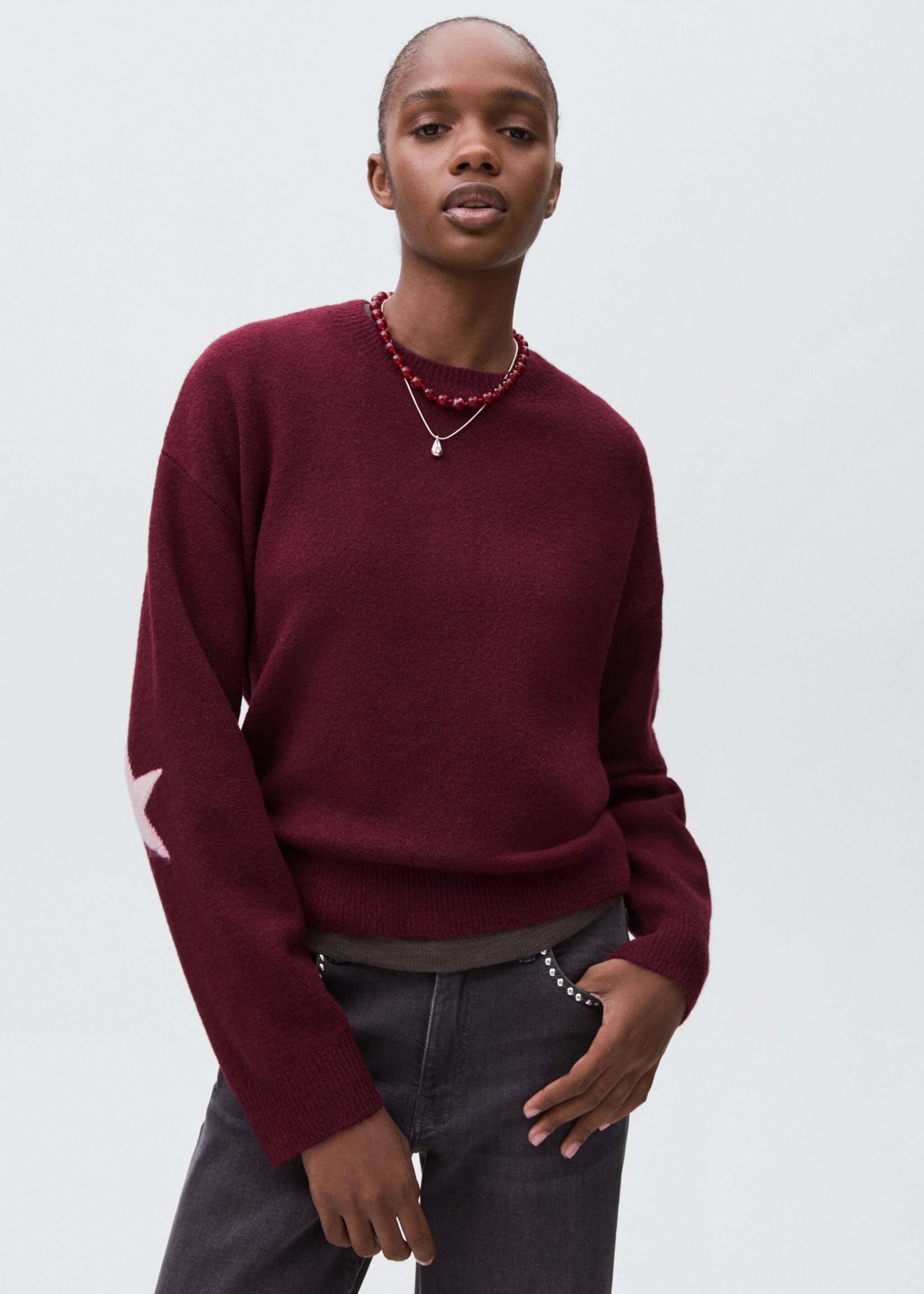 Star knitted sweater - Medium plane, Burgundy. Ref: 17005801-00.