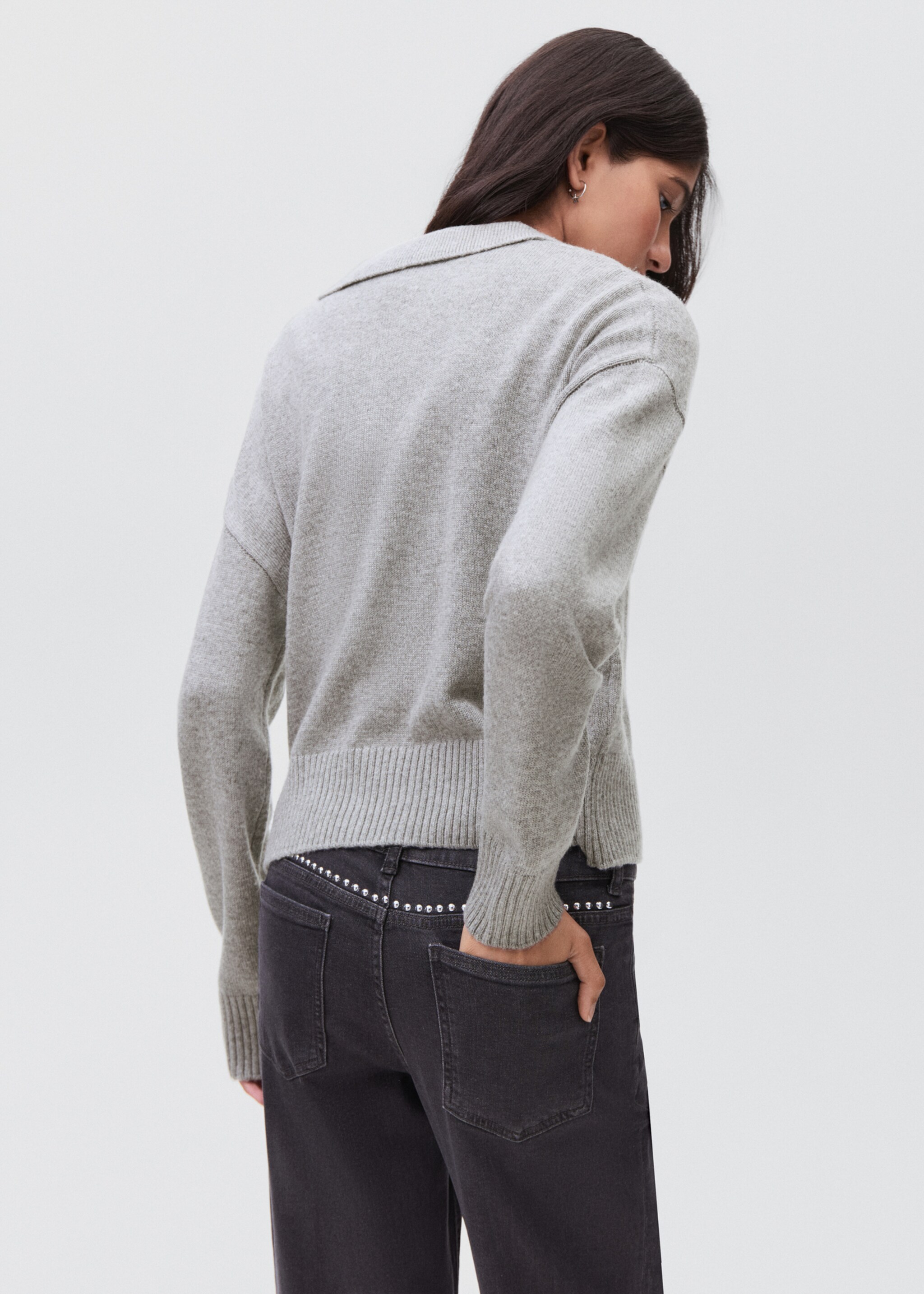 Wool polo sweater - Reverse of the article, Light Heather Grey. Ref: 17005803-00.