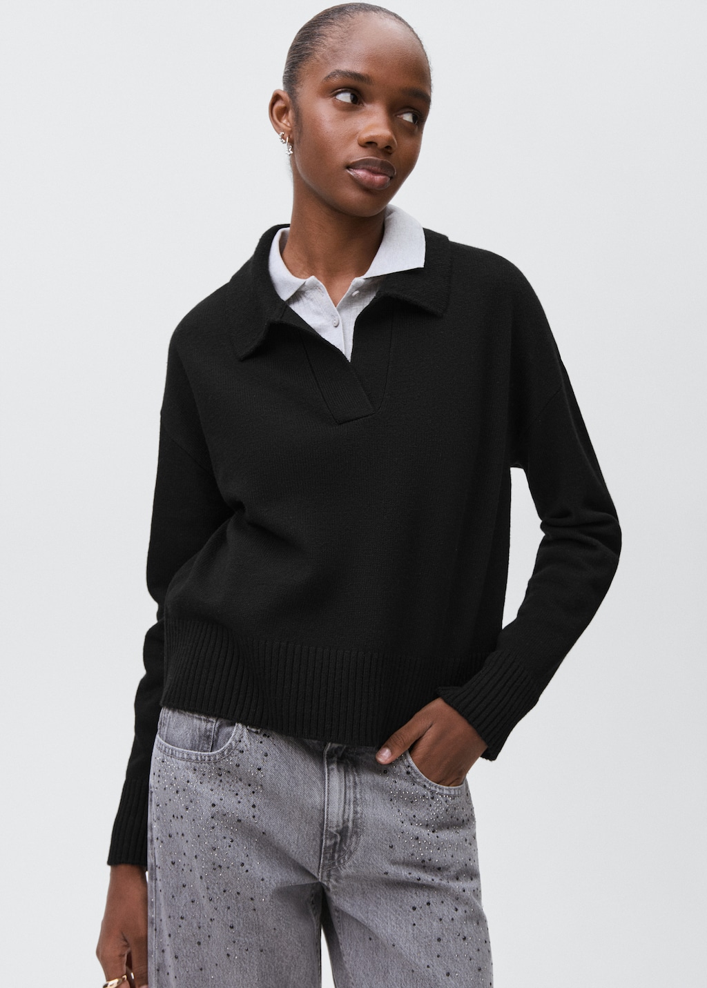 Knitted polo-neck sweater