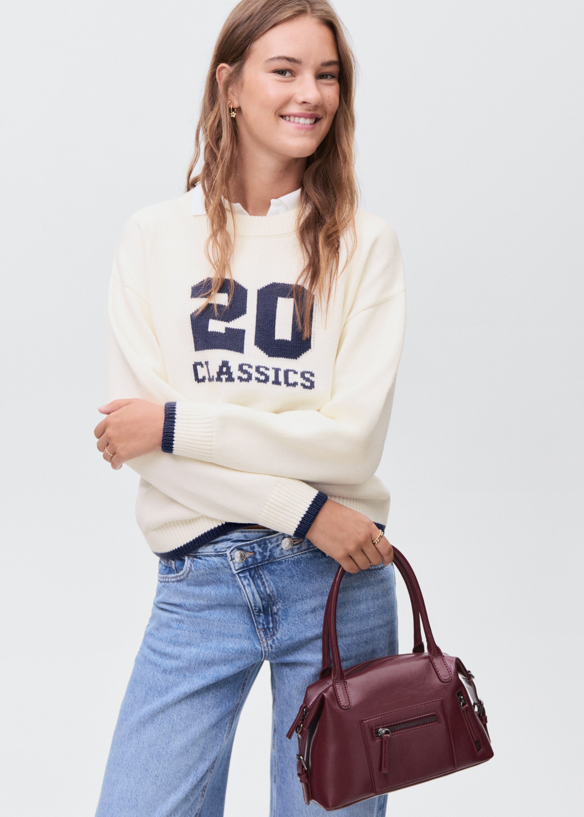 Knit embroidered sweater - Medium plane, White. Ref: 17005805-00.