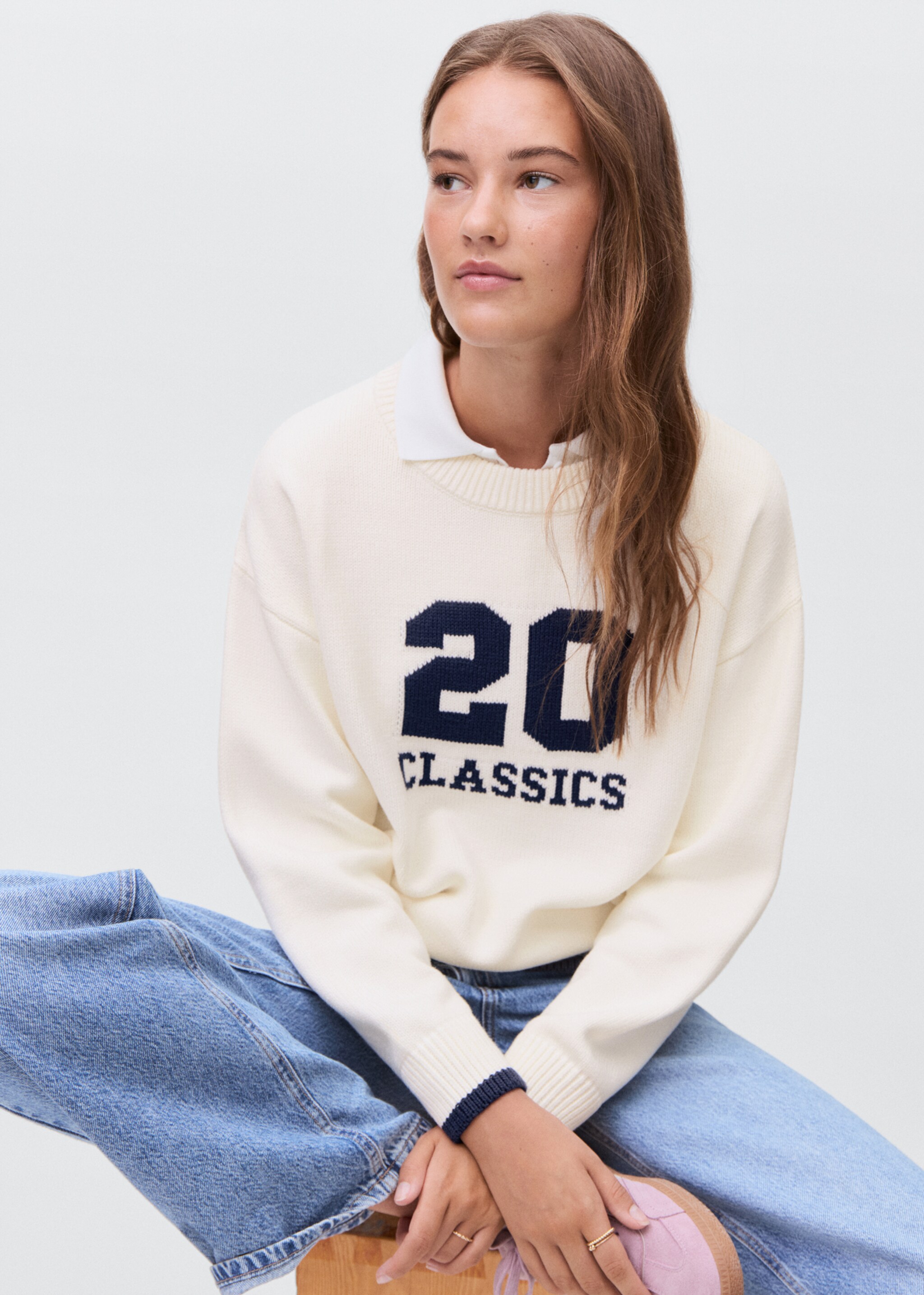 Knit embroidered sweater - Details of the article 2, White. Ref: 17005805-00.
