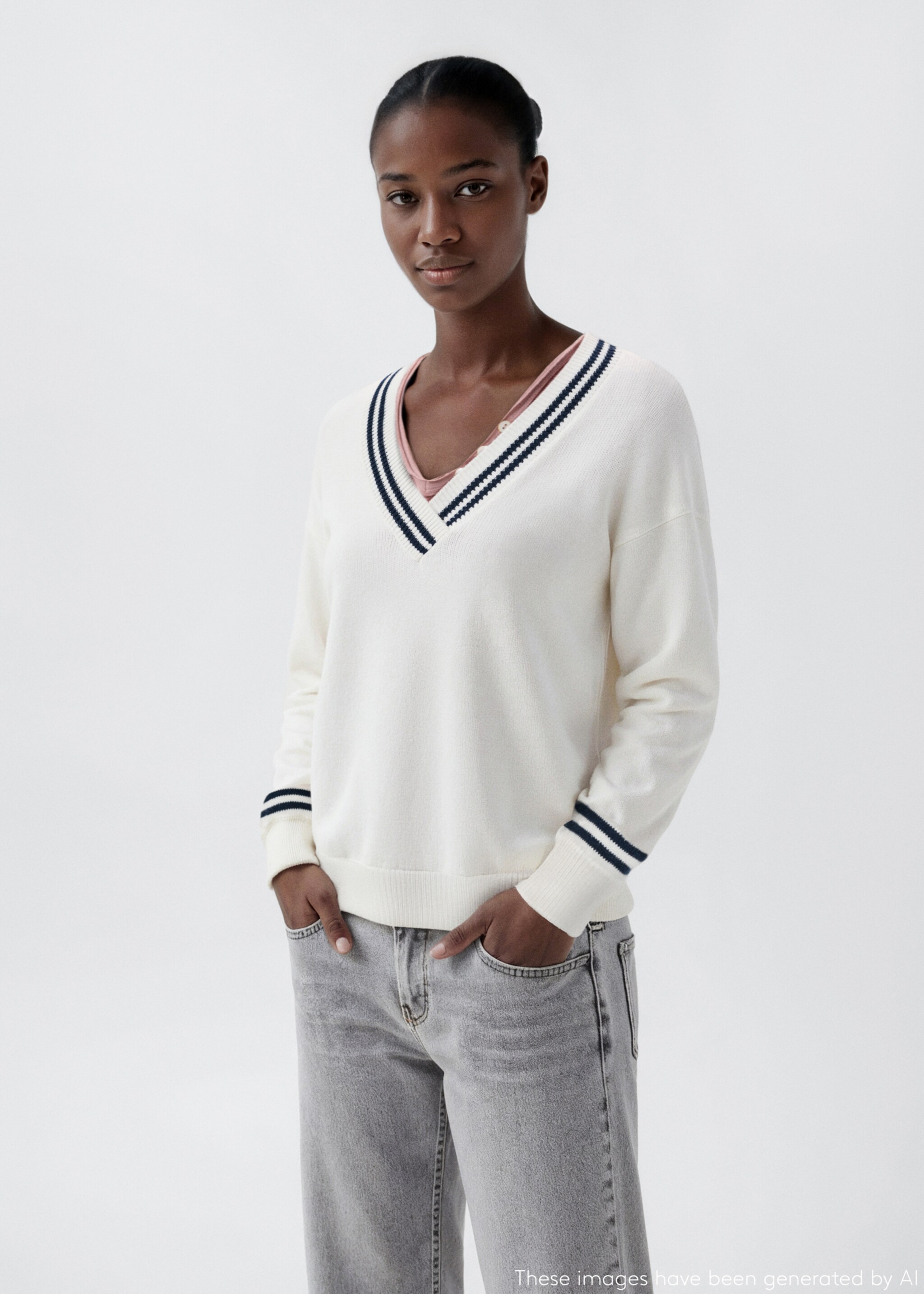 Jersey punto rayas - Plano medio, Blanco. Ref: 17005806-00.