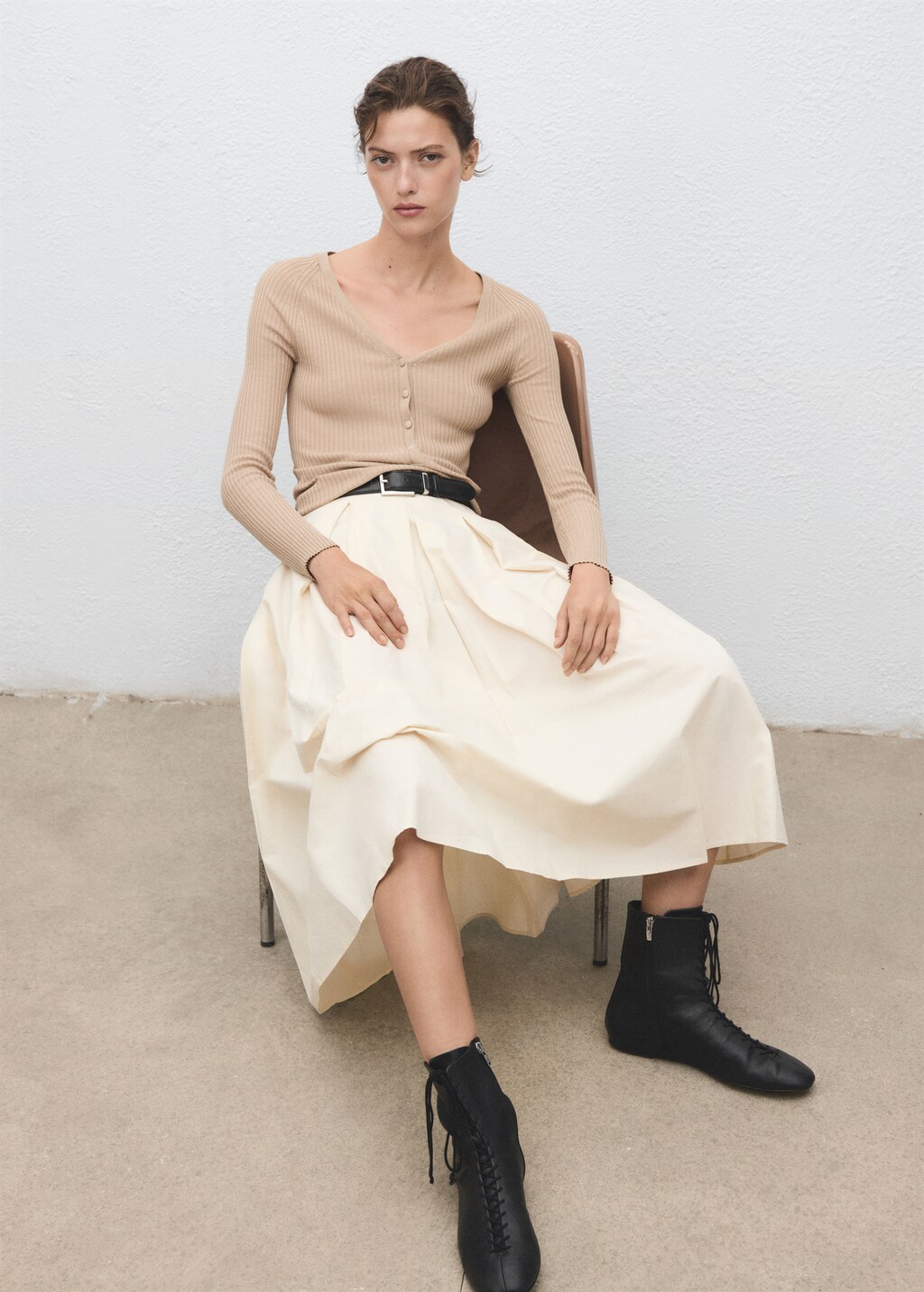 Mango V-neck ribbed knit sweater