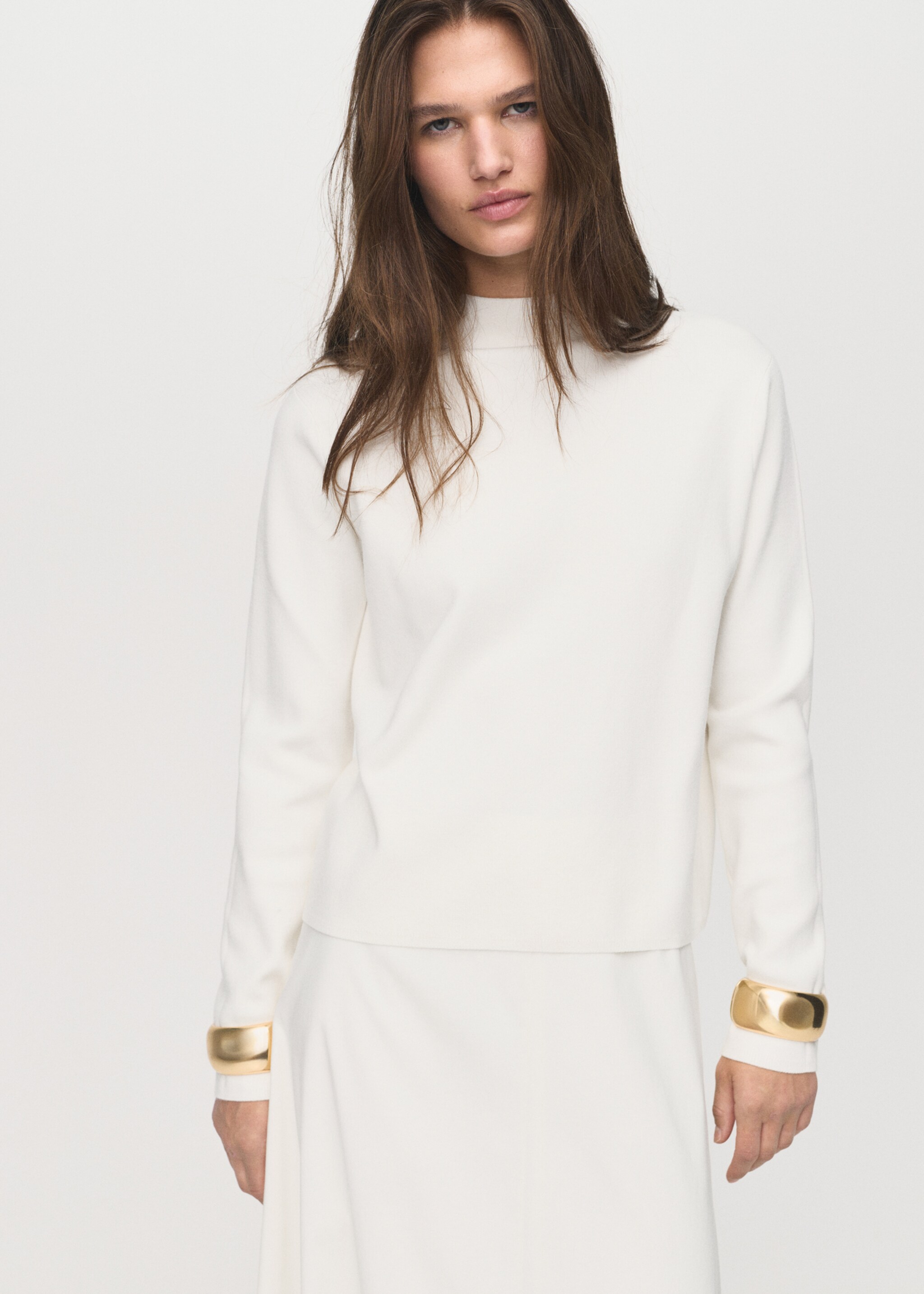 Knitted sweater with perkins neck - Medium plane, Ecru. Ref: 17005811-00.