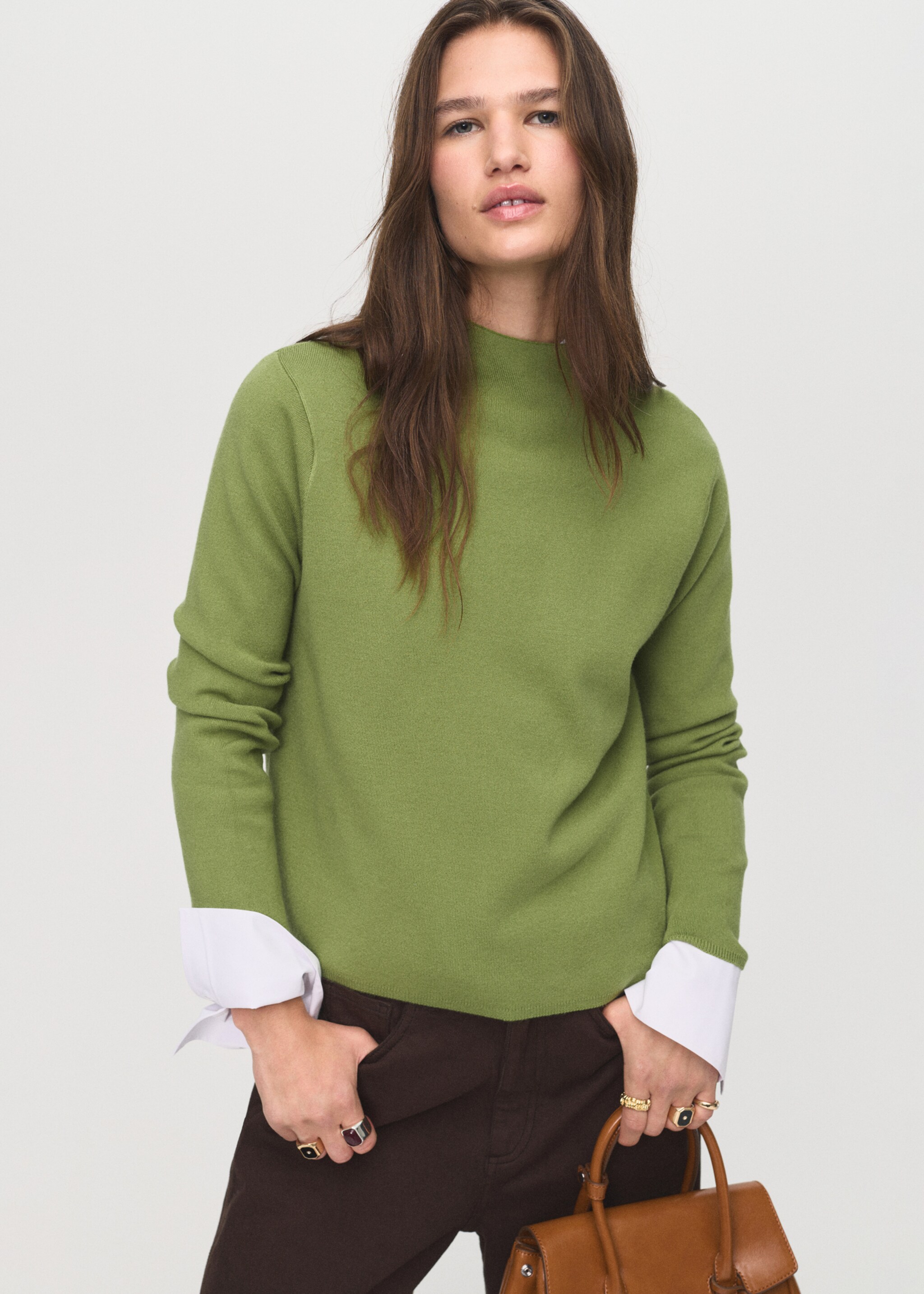 Knitted sweater with perkins neck - Medium plane, Green. Ref: 17005811-00.