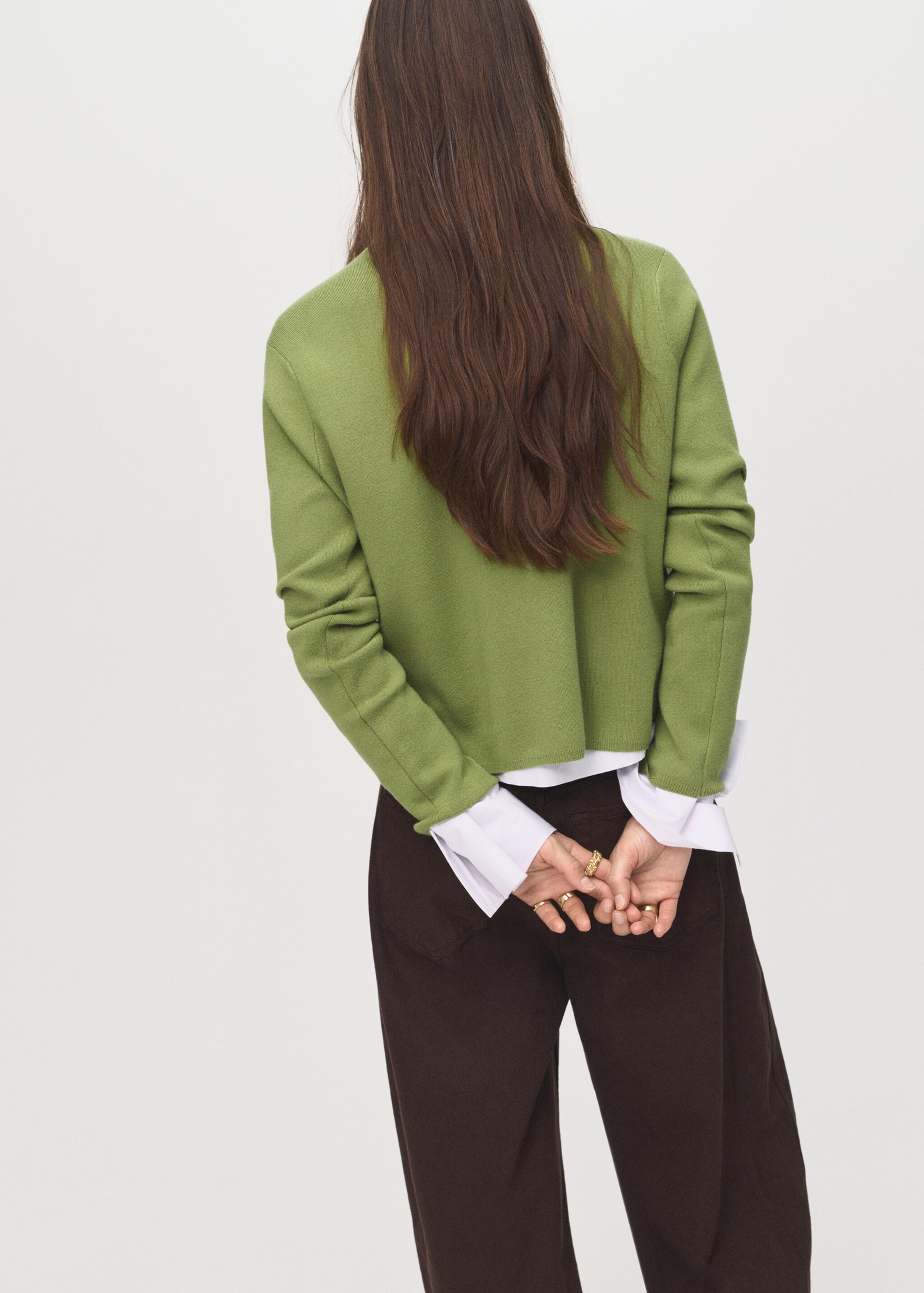 Knitted sweater with perkins neck - Reverse of the article, Green. Ref: 17005811-00.