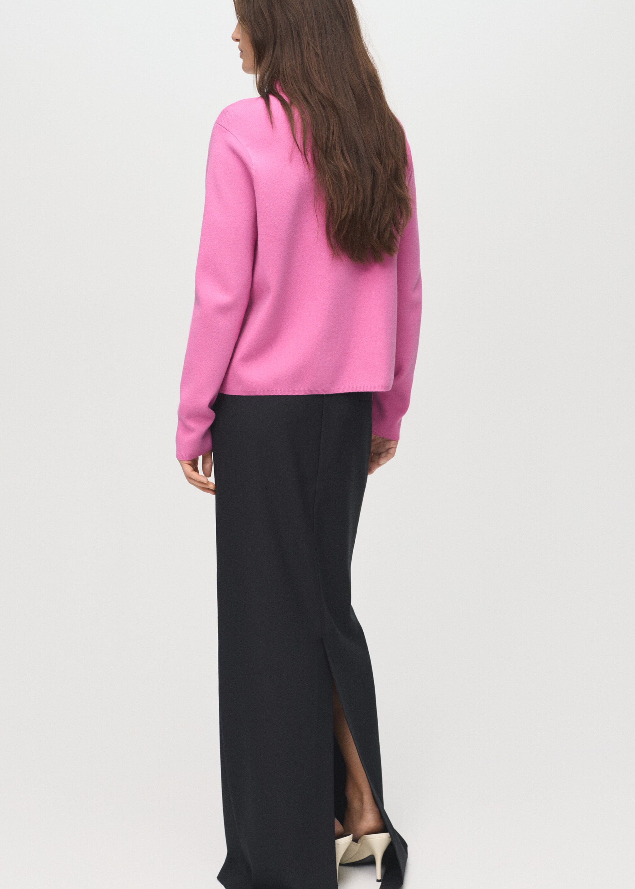 Knitted sweater with perkins neck - Reverse of the article, Fuchsia. Ref: 17005811-00.