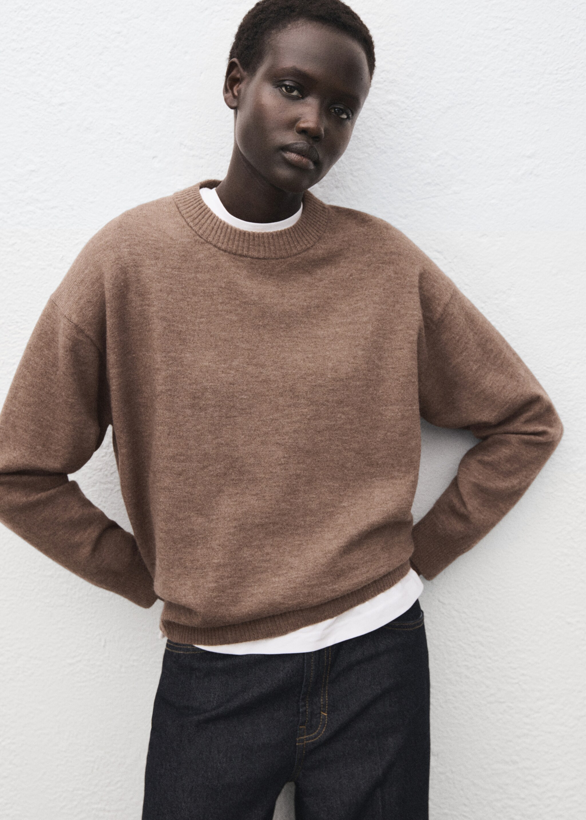 Oversized sweater with ribbed trim - Medium plane, Medium Brown. Ref: 17005812-00.
