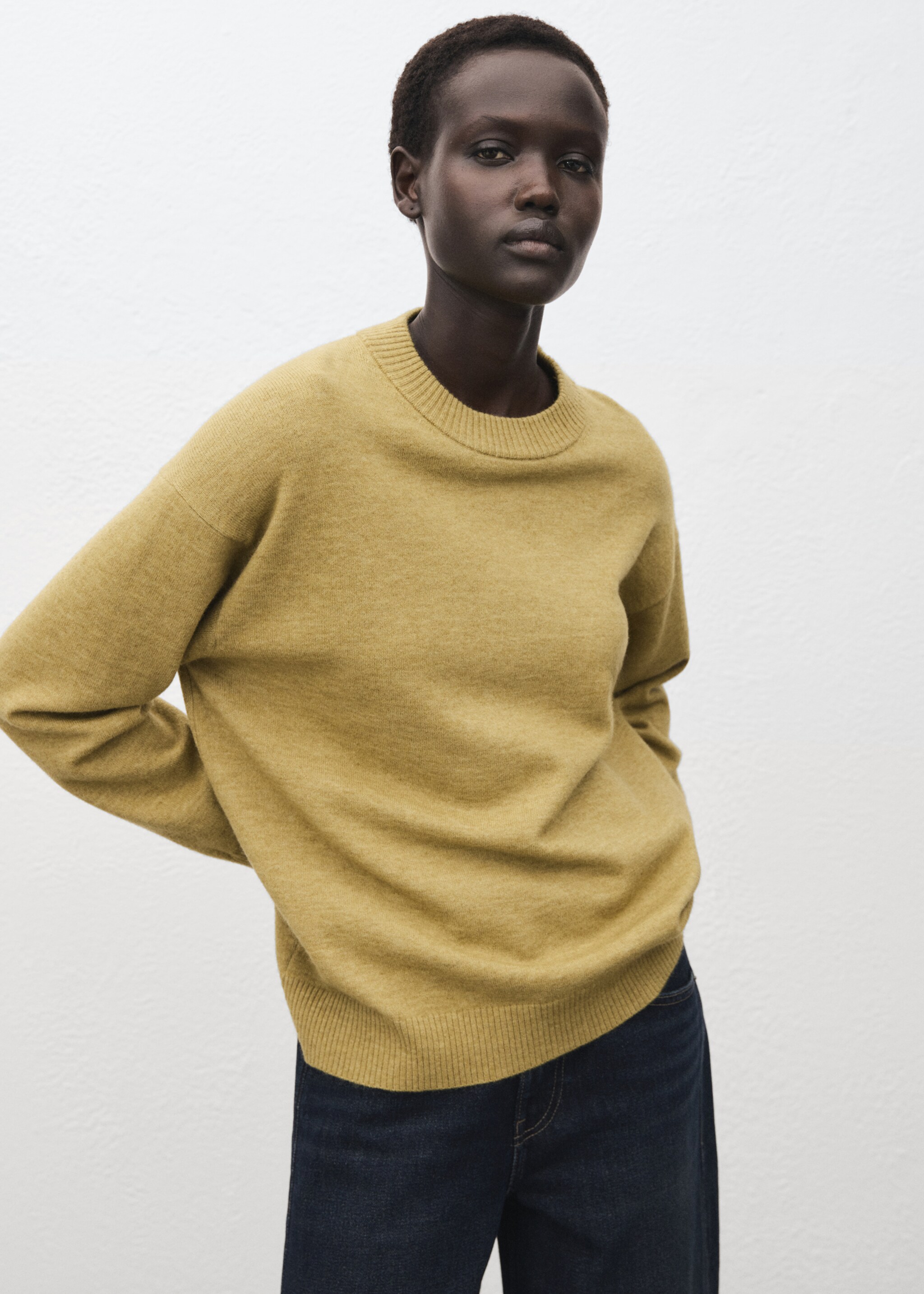 Oversized sweater with ribbed trim - Medium plane, Green. Ref: 17005812-00.
