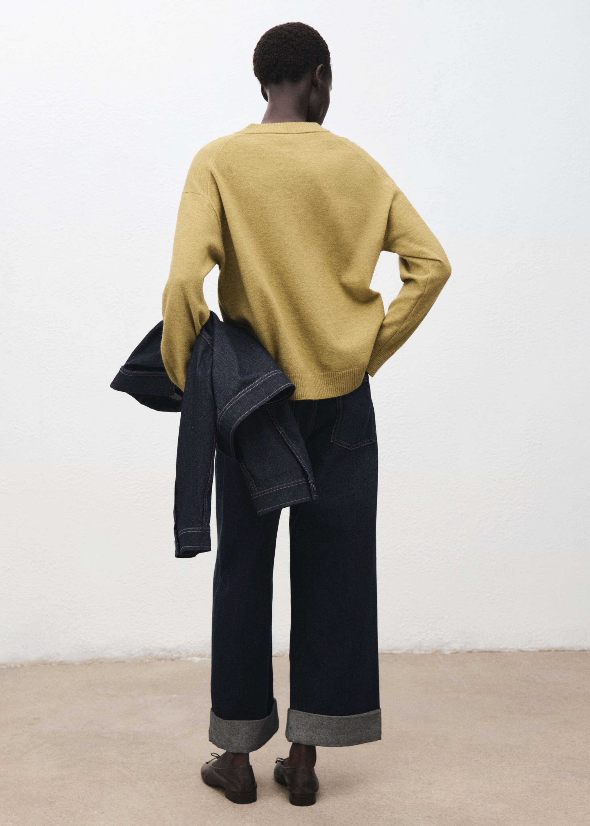 Oversized sweater with ribbed trim - Reverse of the article, Green. Ref: 17005812-00.