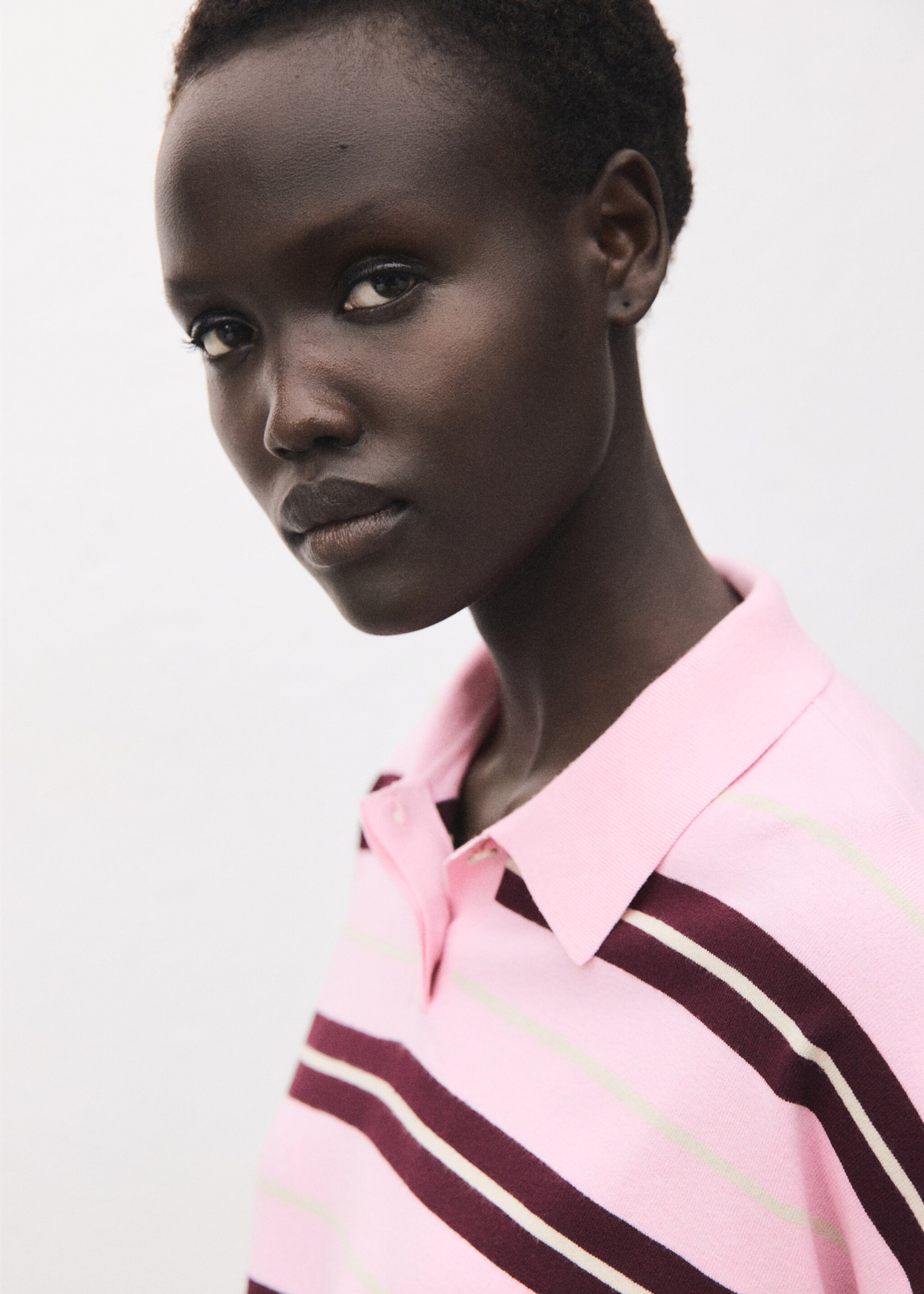 Striped polo-neck sweater - Details of the article 1, Pink. Ref: 17005814-00.