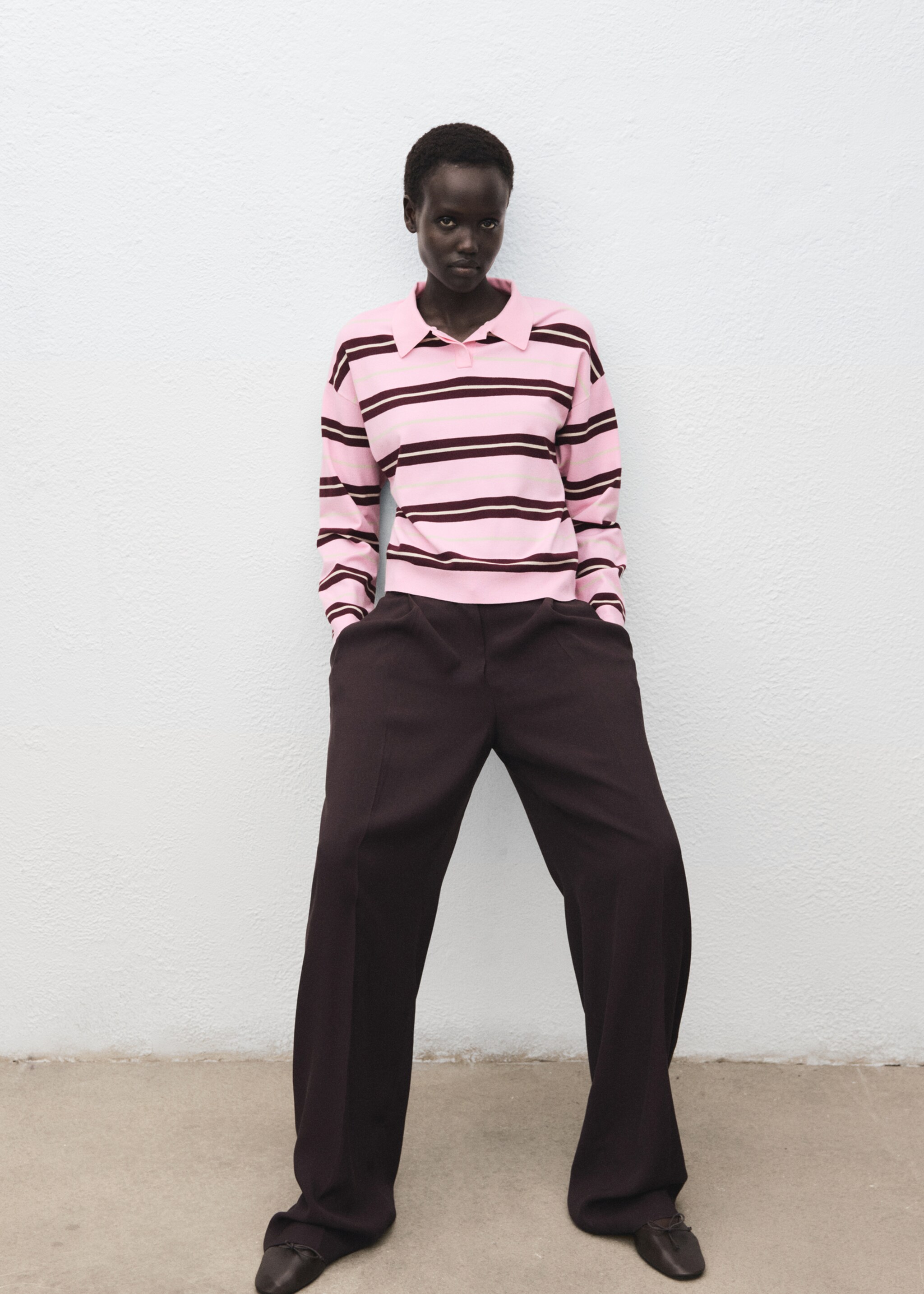 Striped polo-neck sweater - Details of the article 2, Pink. Ref: 17005814-00.