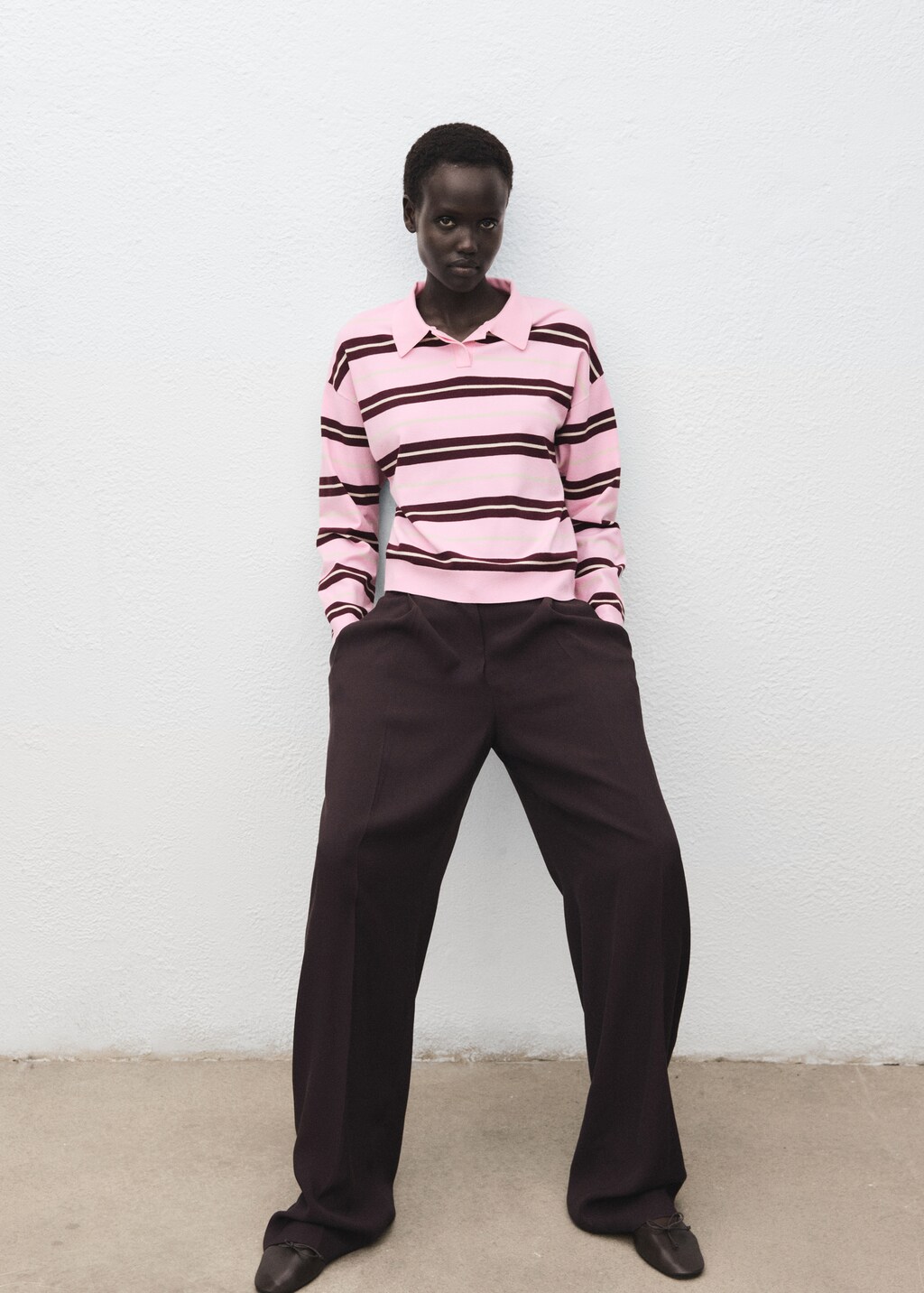 Striped polo-neck sweater