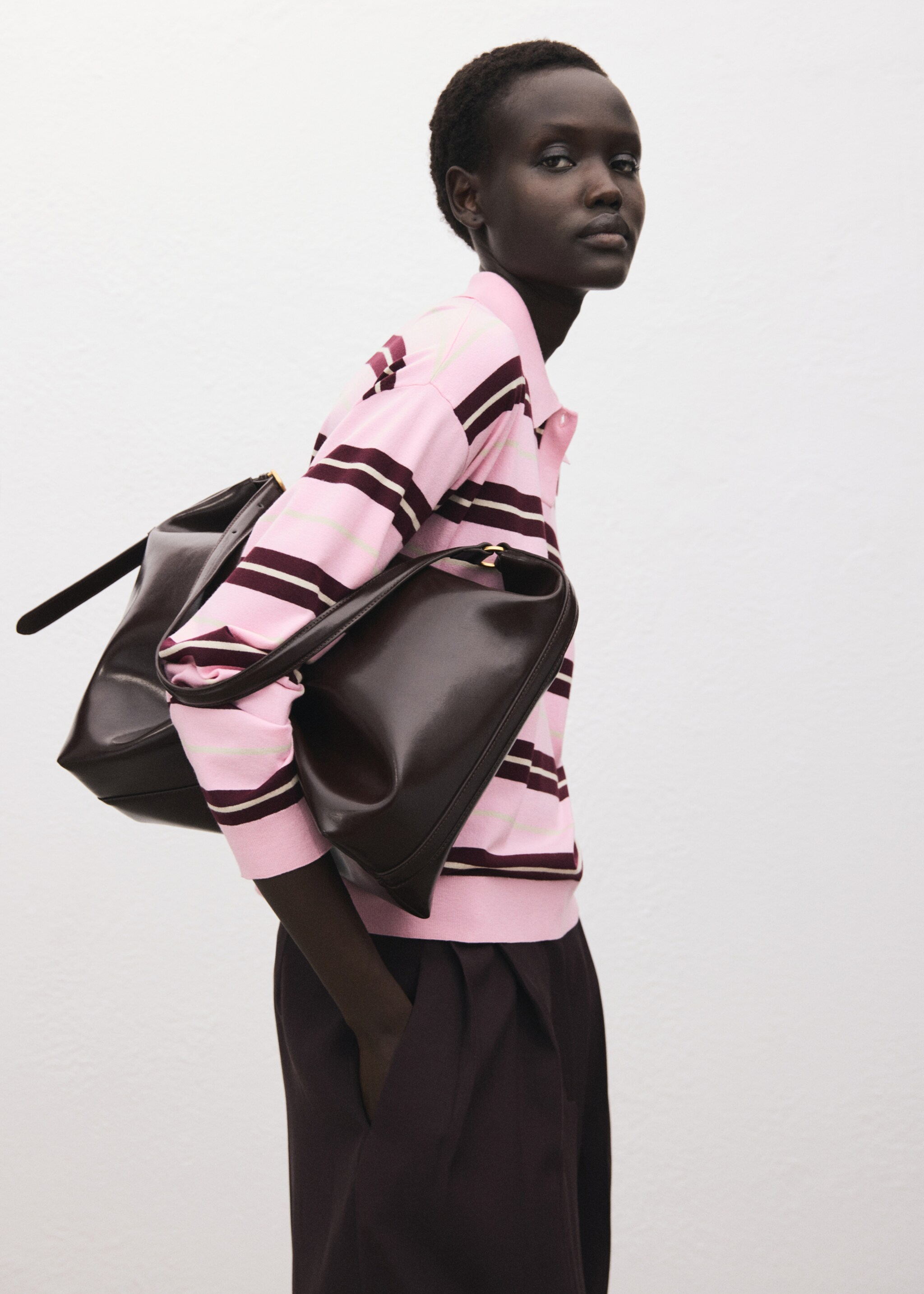 Striped polo-neck sweater - Details of the article 6, Pink. Ref: 17005814-00.