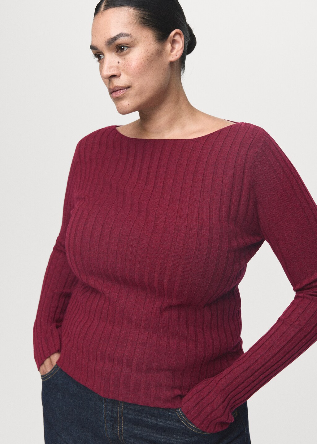 Mango Boat neck ribbed sweater