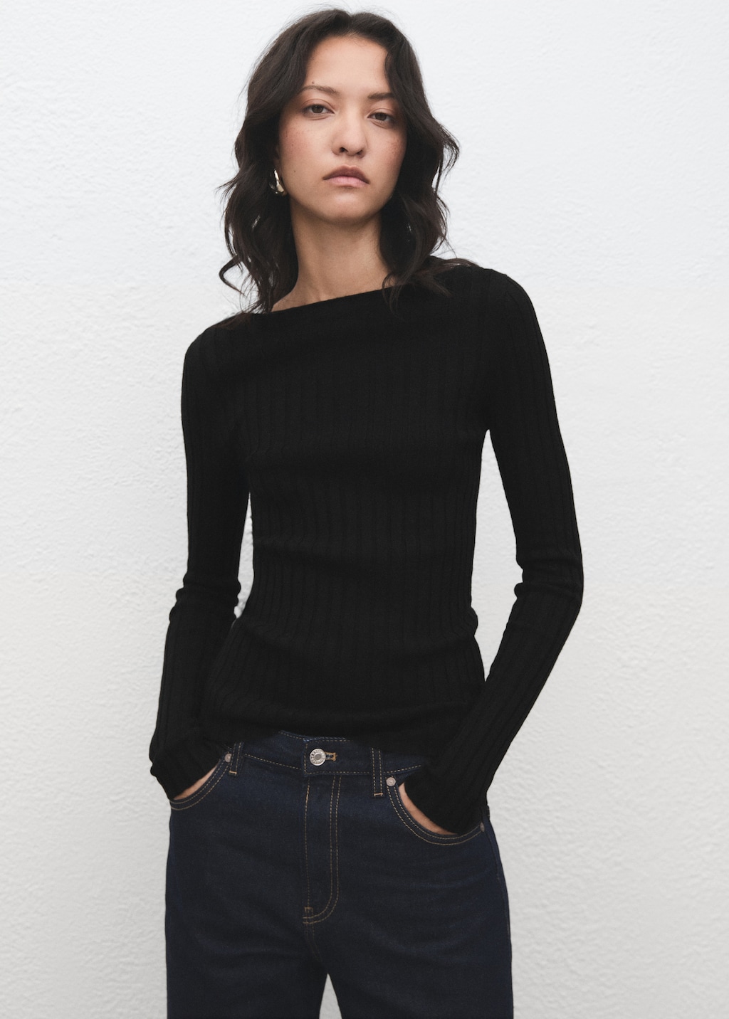 Mango Boat neck ribbed sweater