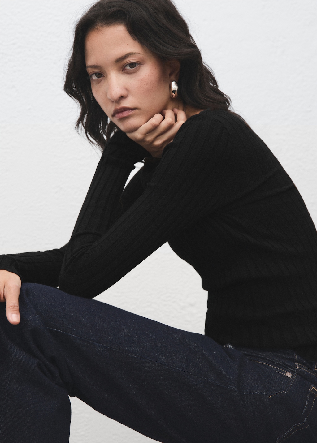 Boat neck ribbed sweater