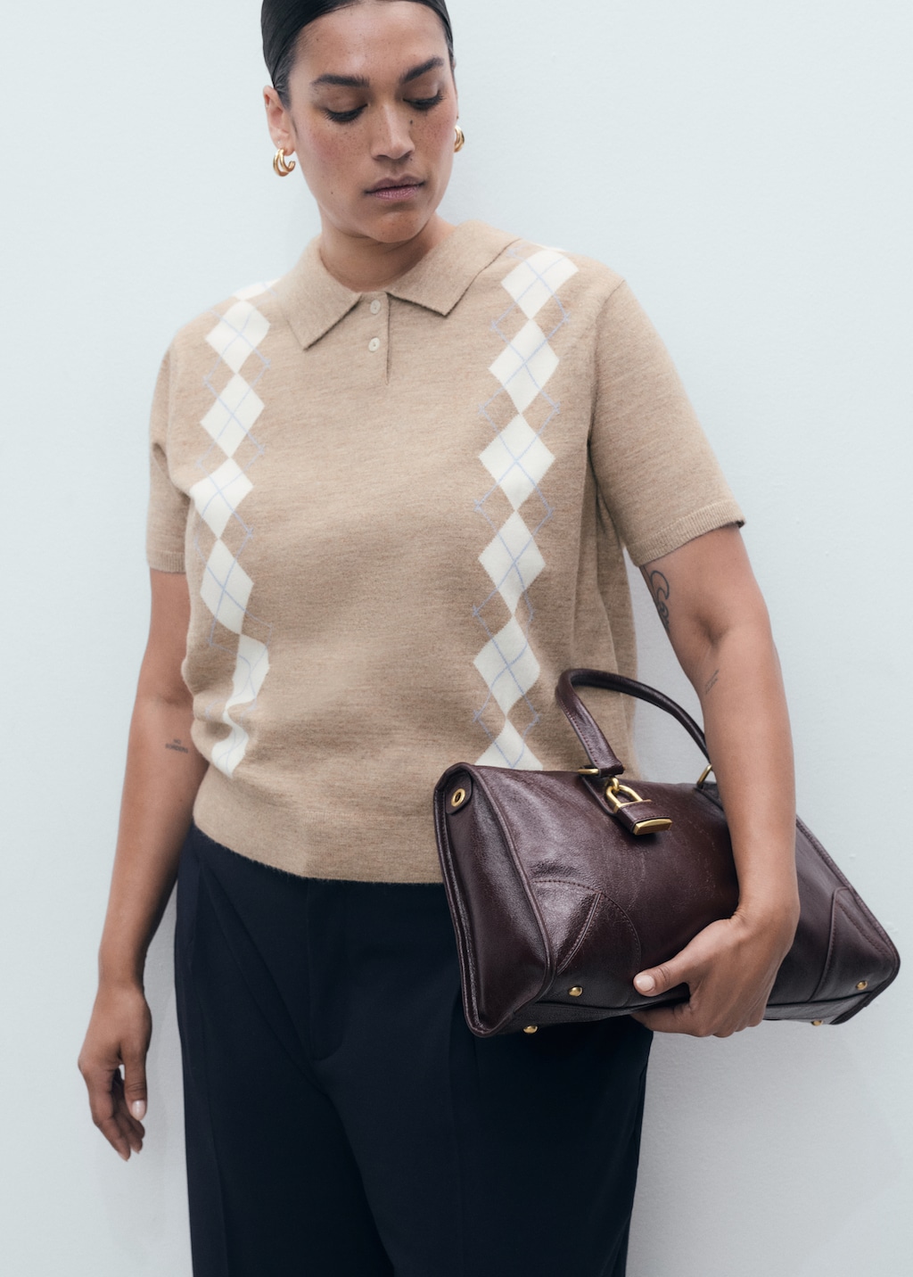 Argyle polo neck sweater