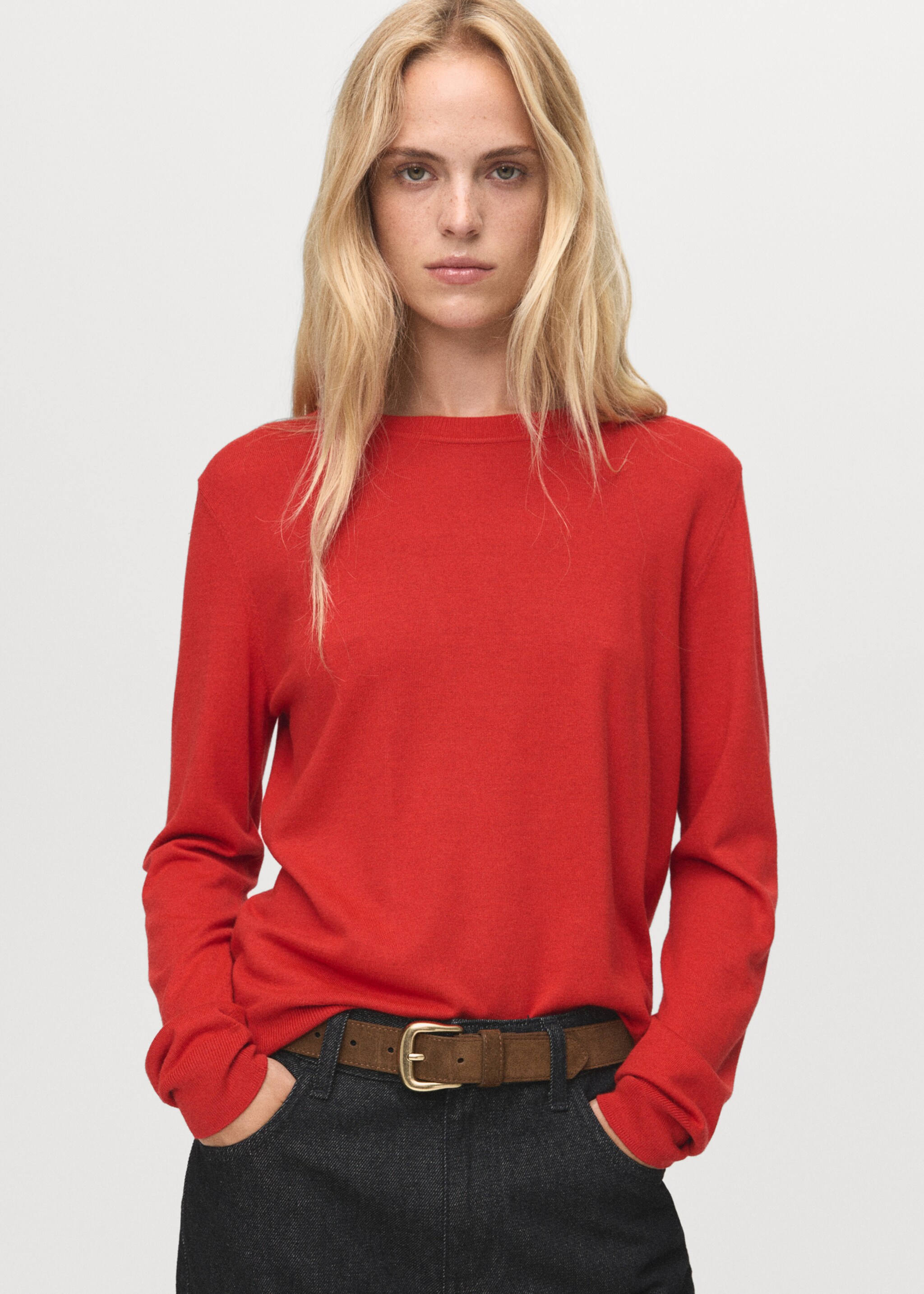Pull-over maille fine col rond - Plan moyen, Orange foncé. Ref: 17005817-00.
