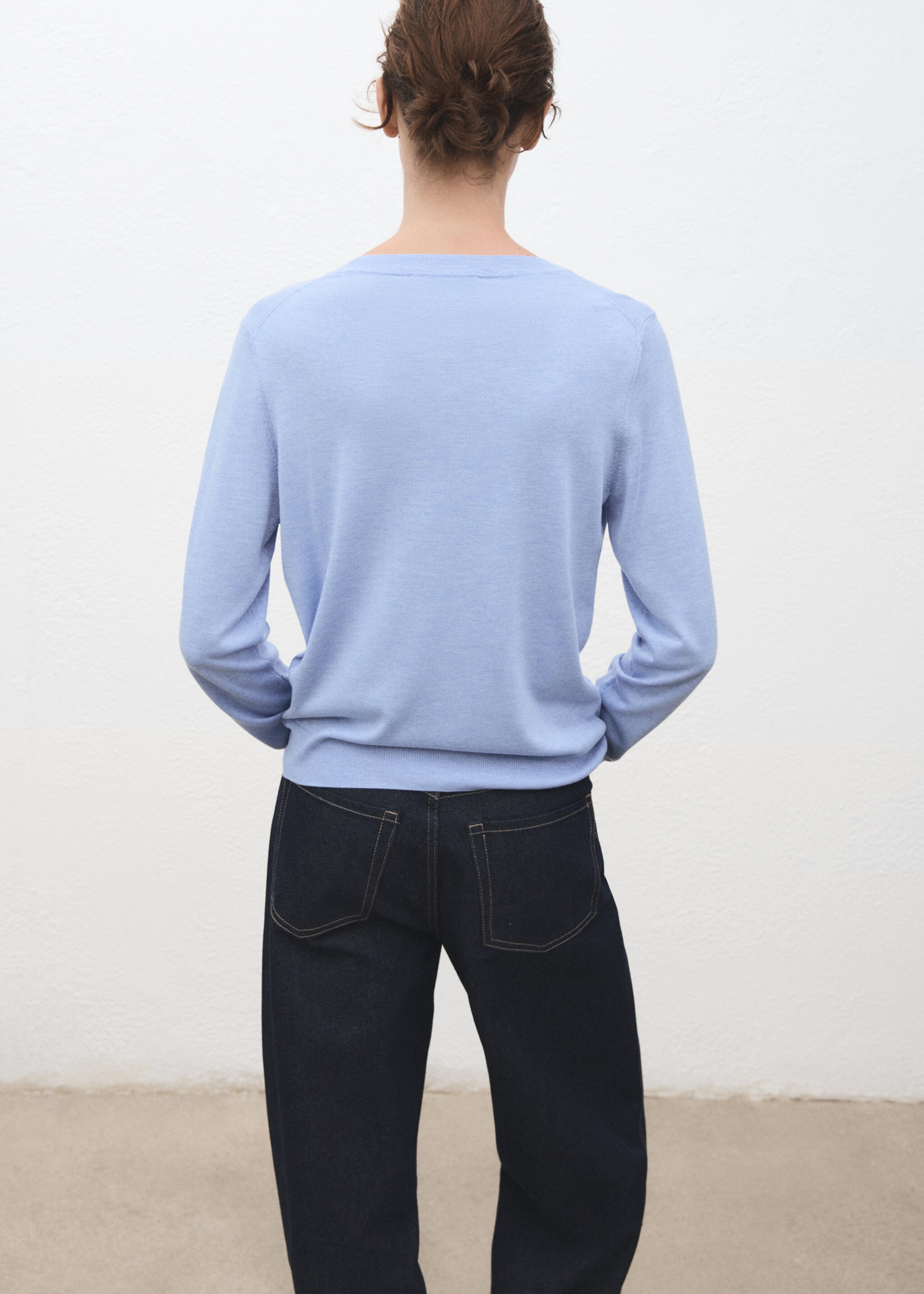 Pull-over maille fine col rond - Verso de l’article, Bleu ciel. Ref: 17005817-00.