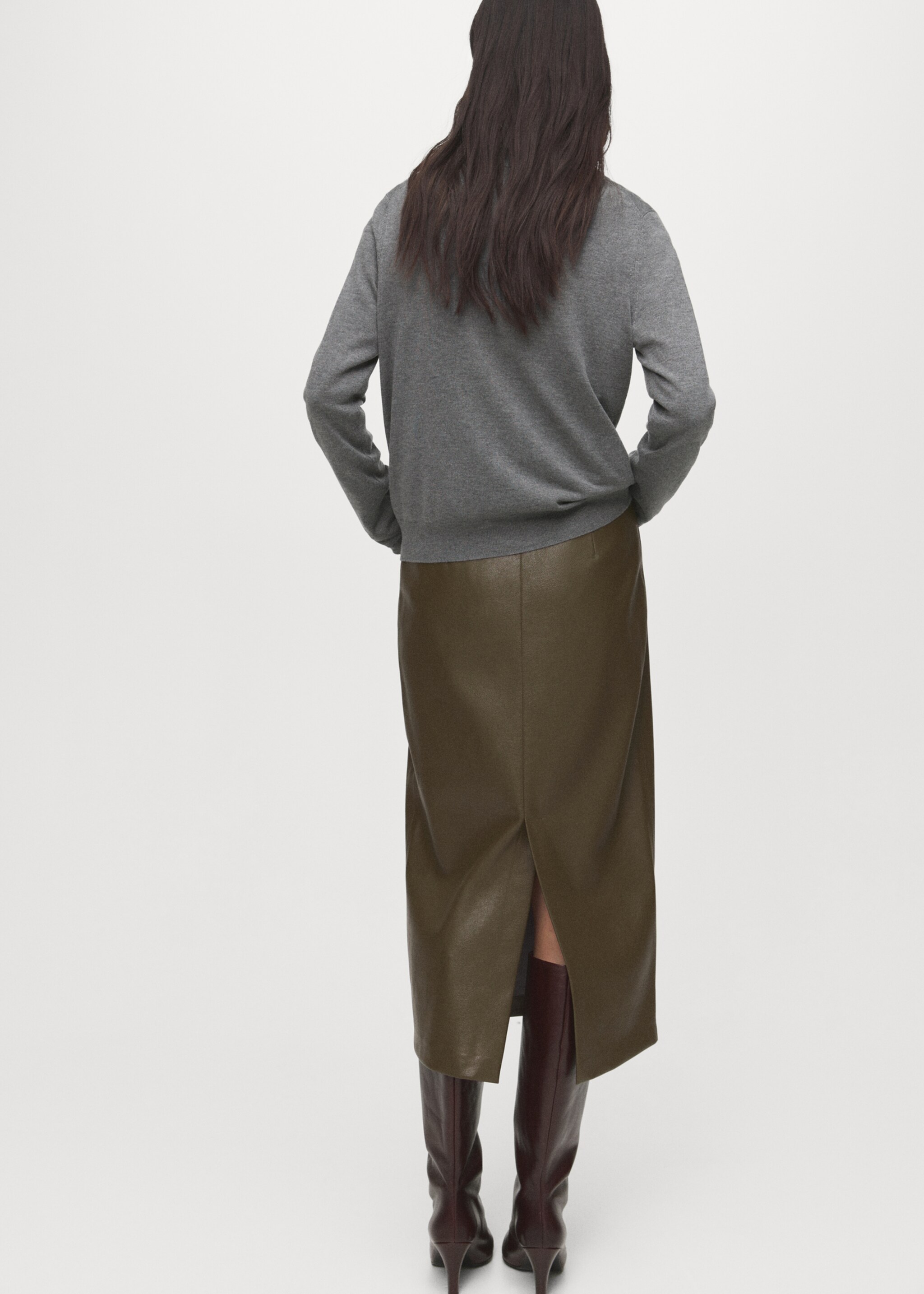 Pull-over maille fine col rond - Verso de l’article, Gris chiné moyen. Ref: 17005817-00.