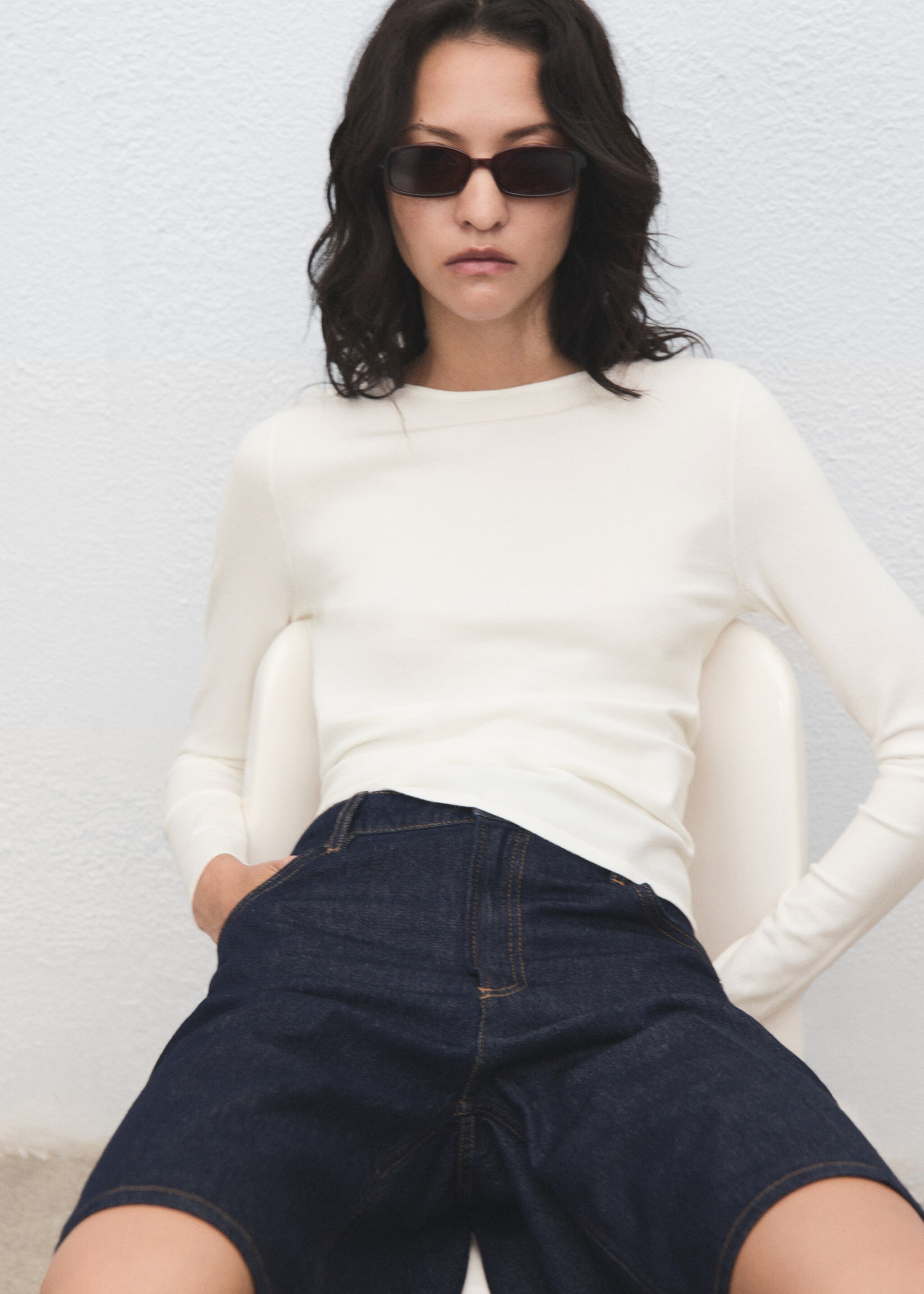 Long-sleeved fine-knit sweater - Details of the article 2, Ecru. Ref: 17005819-00.