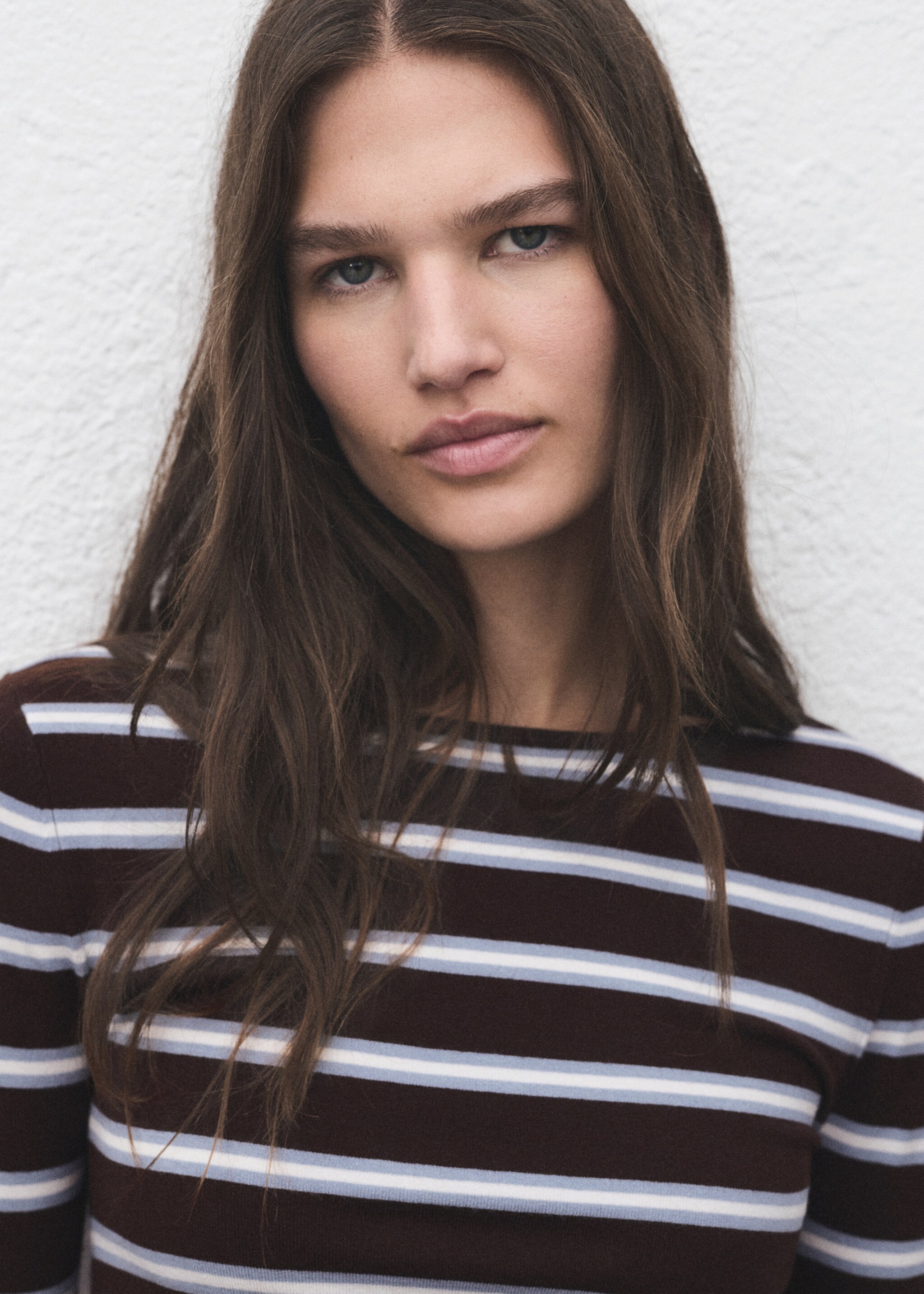 Striped fine knit sweater - Details of the article 1, Chocolate. Ref: 17005820-00.