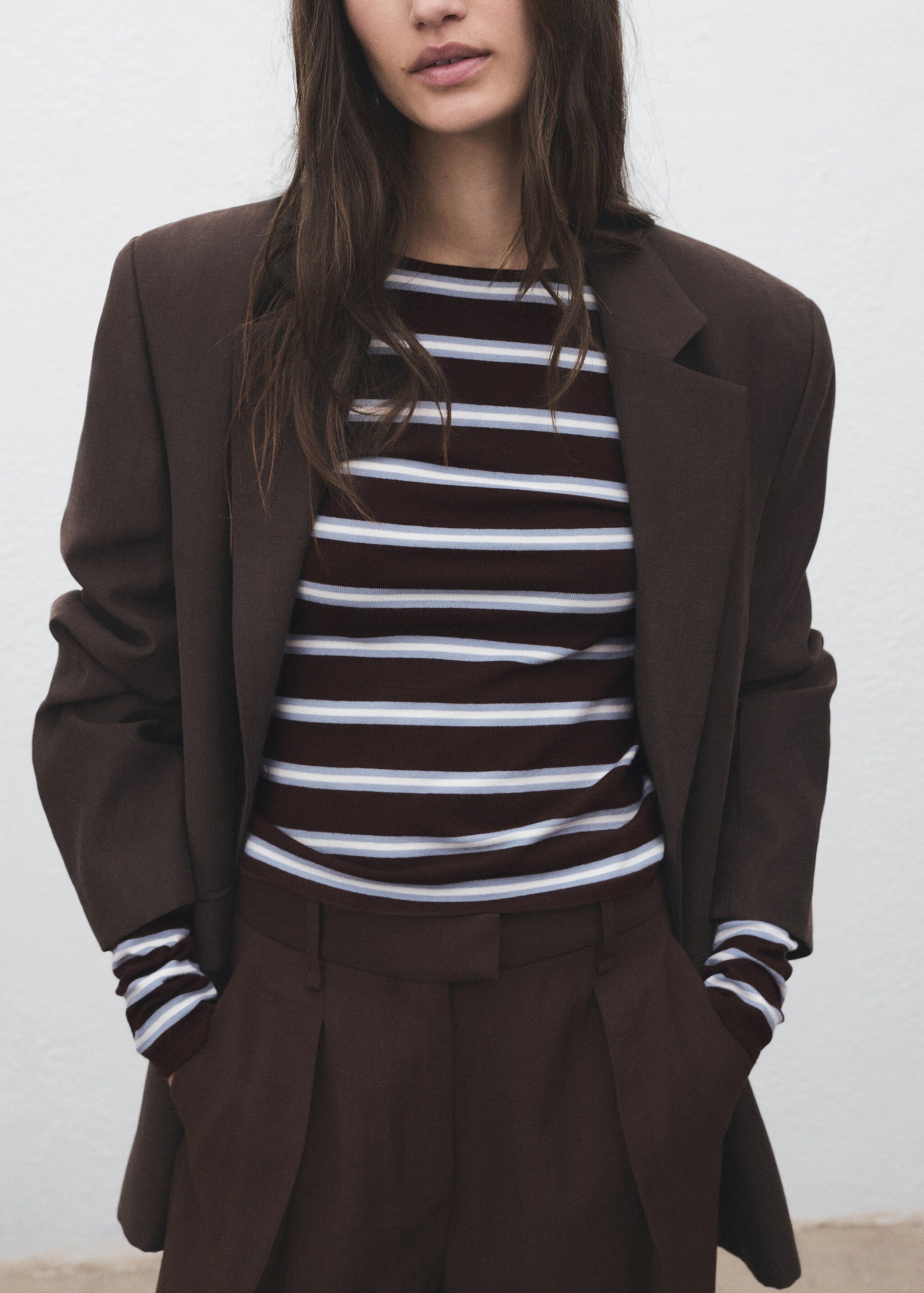 Striped fine knit sweater - Details of the article 6, Chocolate. Ref: 17005820-00.