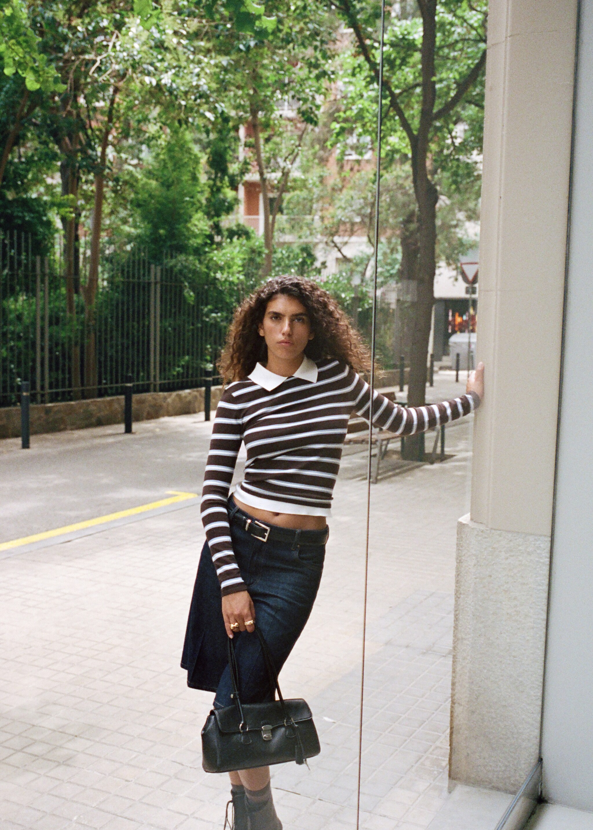 Striped fine knit sweater - Details of the article 7, Chocolate. Ref: 17005820-00.