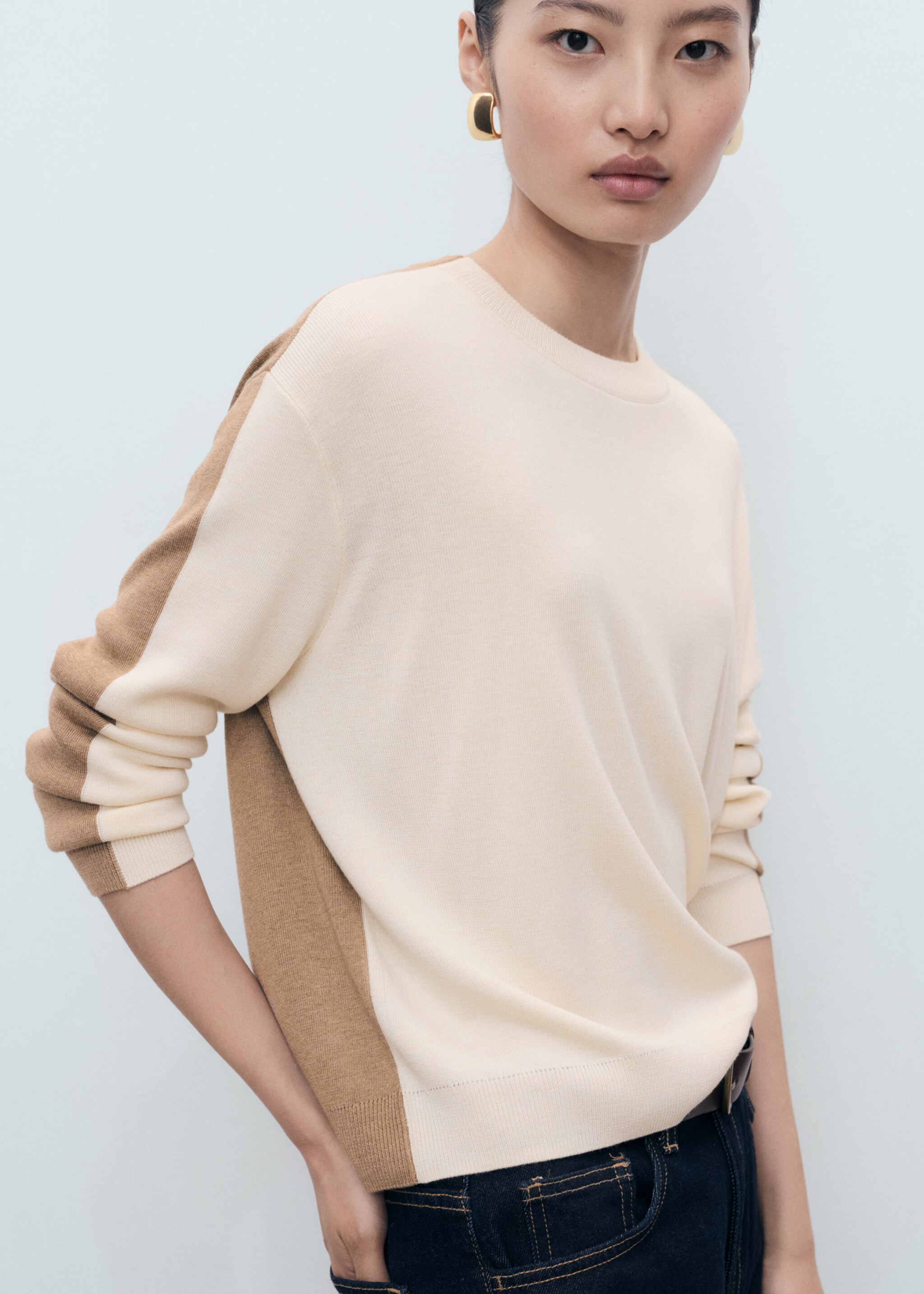 Combined-design sweater - Medium plane, Ecru. Ref: 17005821-00.
