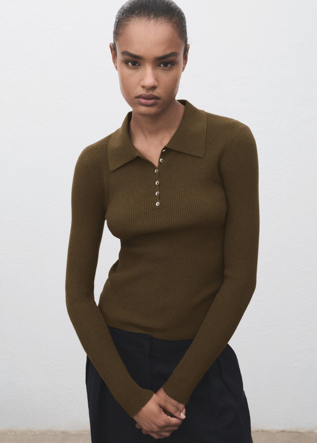 Polo-neck ribbed sweater