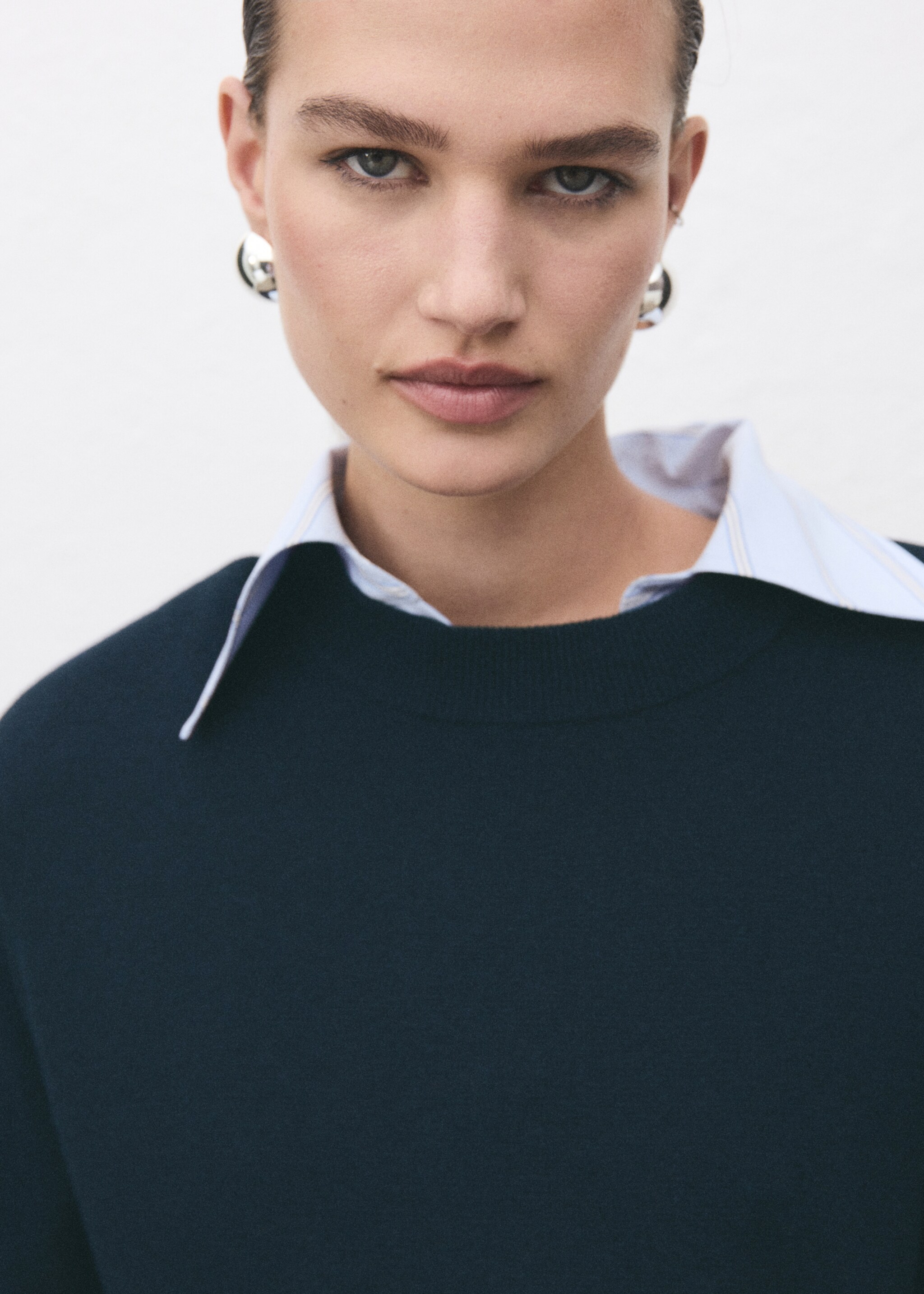Knitted wool blend sweater - Details of the article 1, Navy. Ref: 17005823-00.