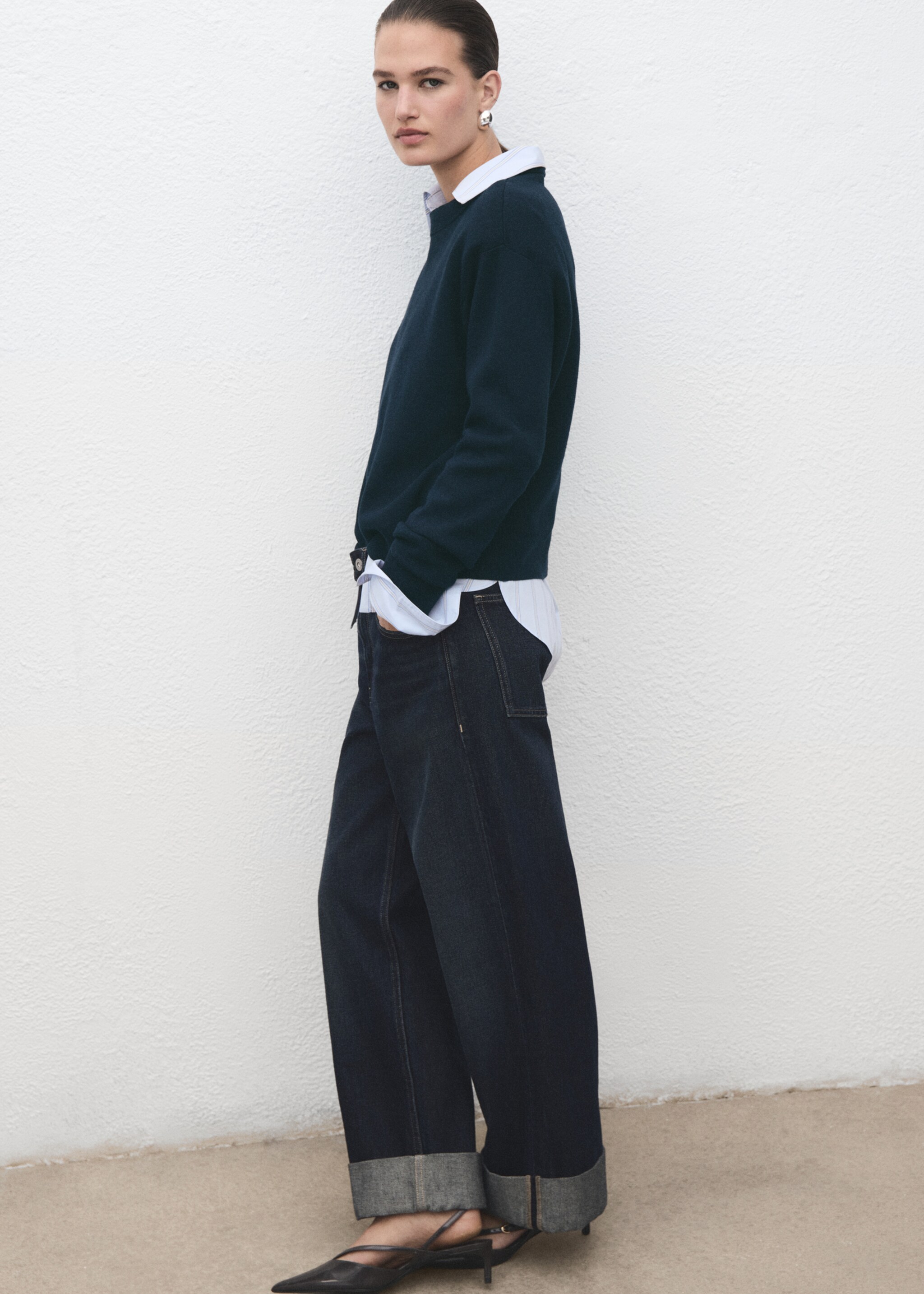 Knitted wool blend sweater - Details of the article 6, Navy. Ref: 17005823-00.