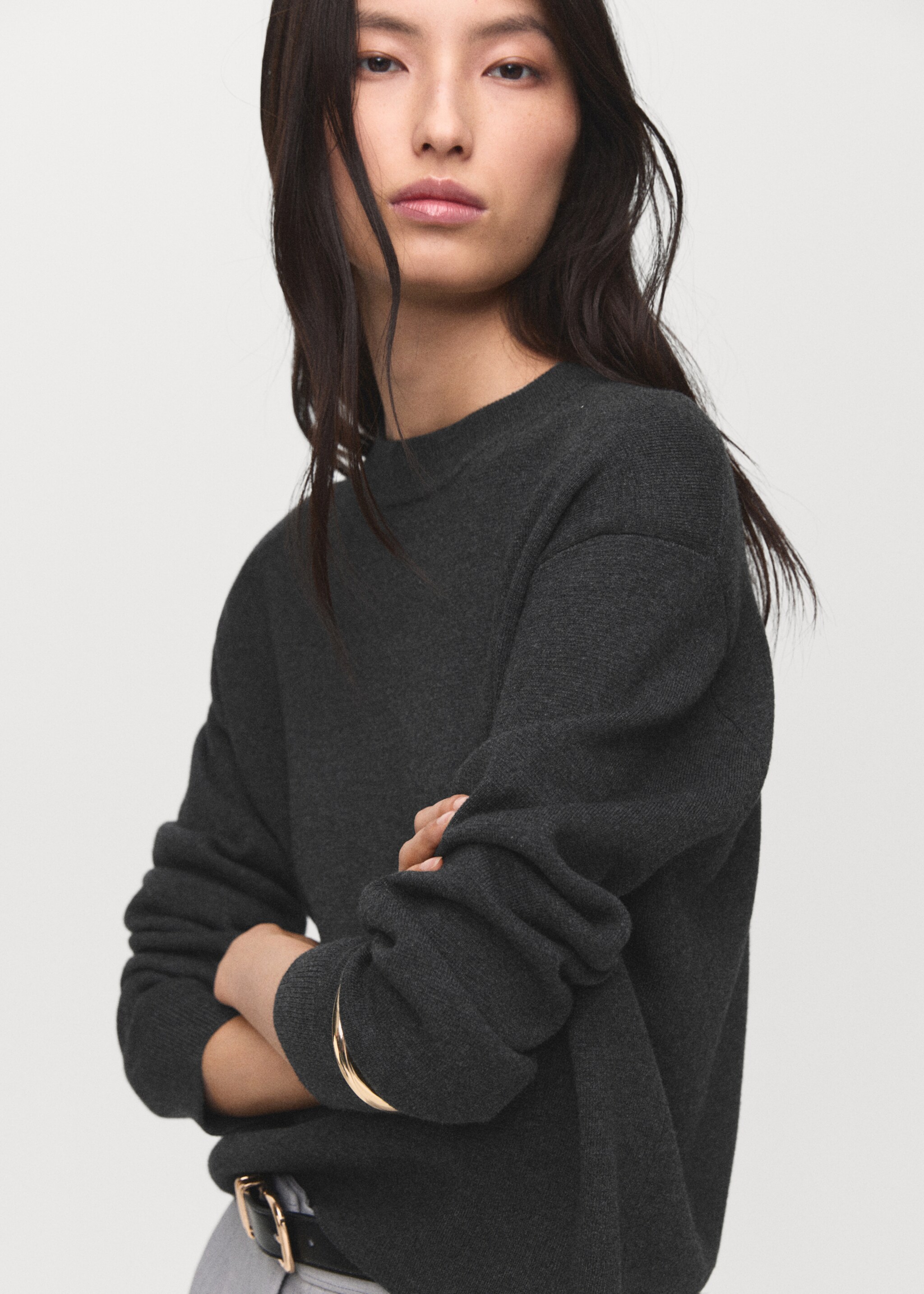 Knitted wool blend sweater - Details of the article 1, Dark Heather Grey. Ref: 17005823-00.
