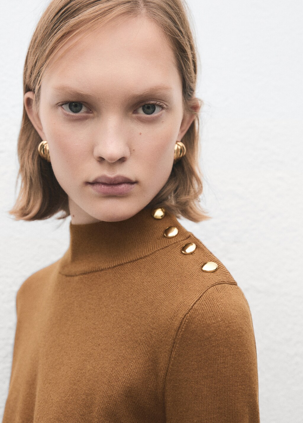 Mango Perkins-neck sweater with button