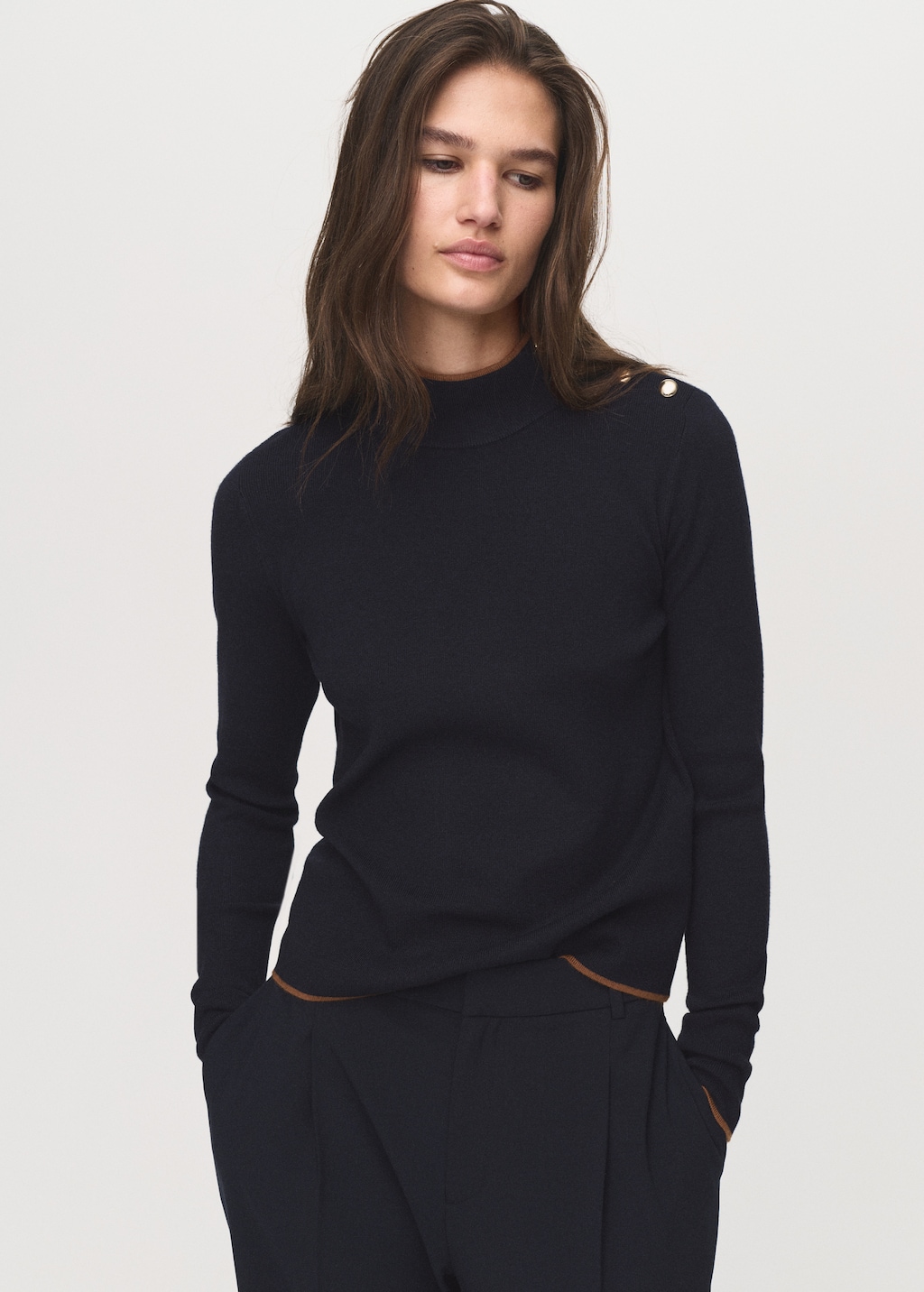 Perkins-neck sweater with button