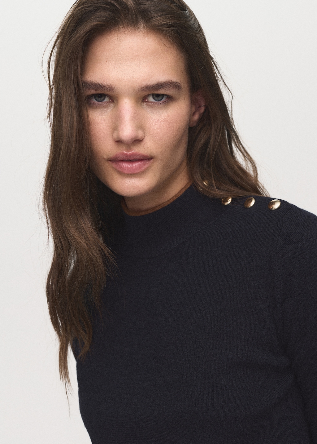 Perkins-neck sweater with button