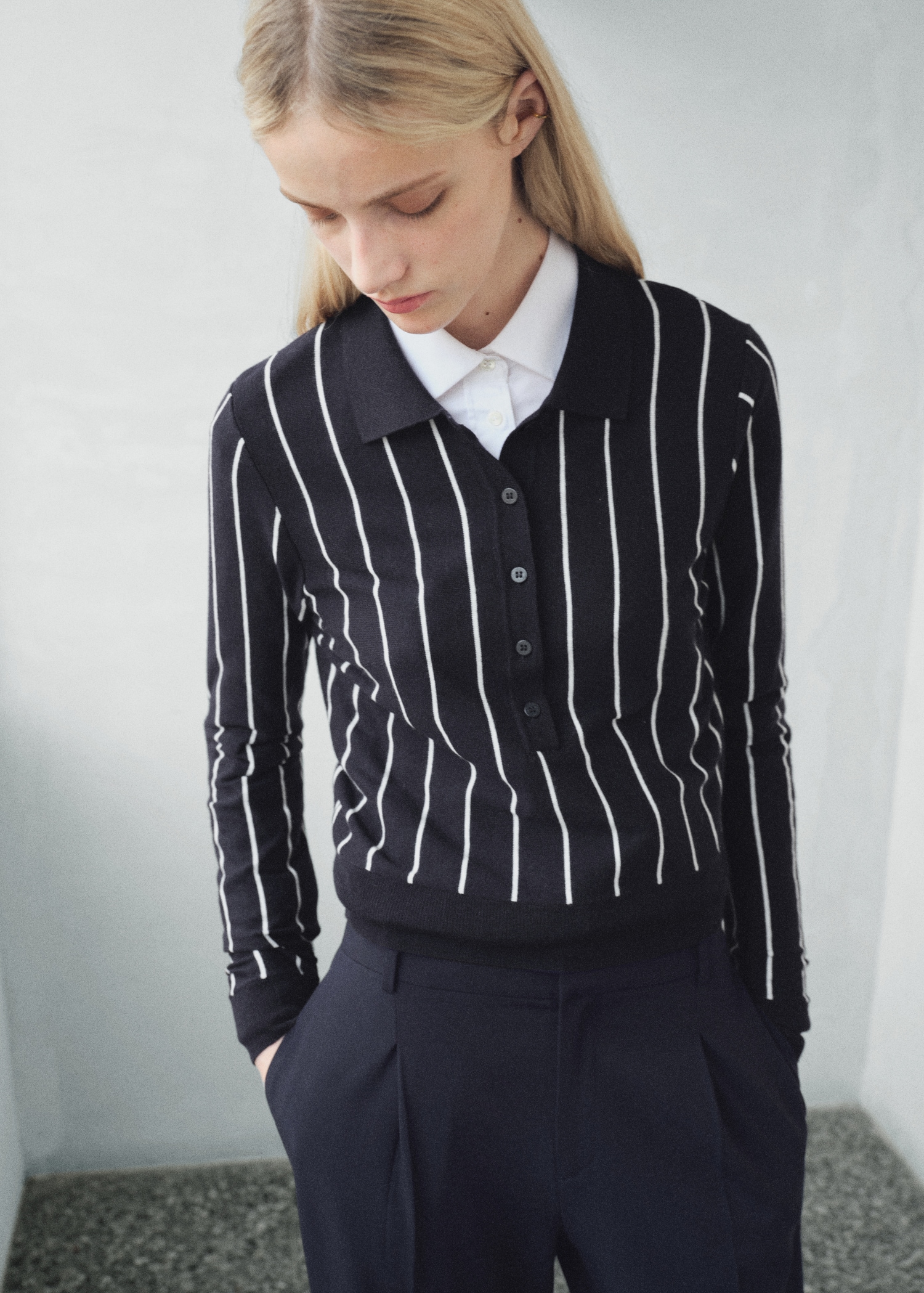 Striped polo-neck sweater