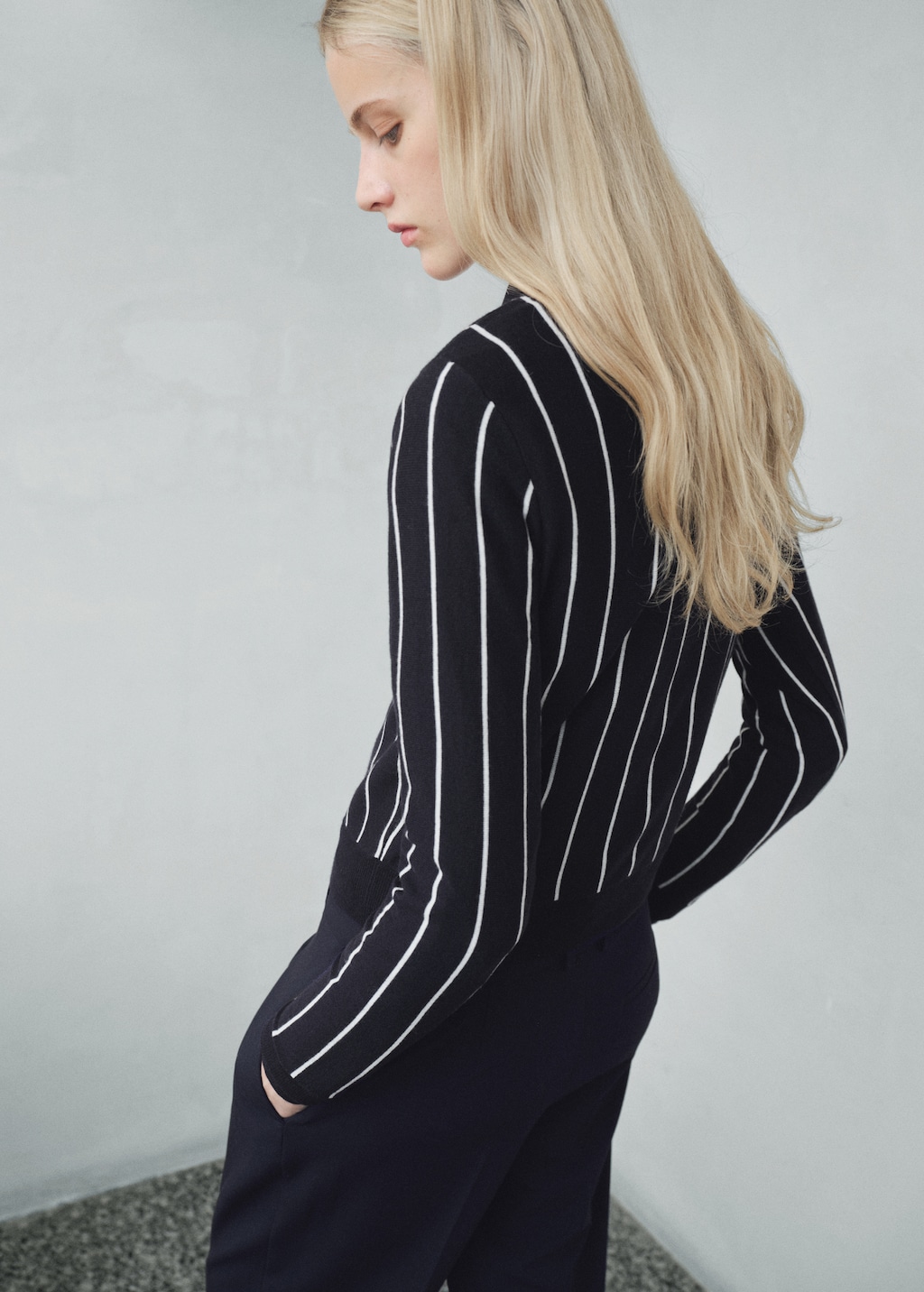 Striped polo-neck sweater